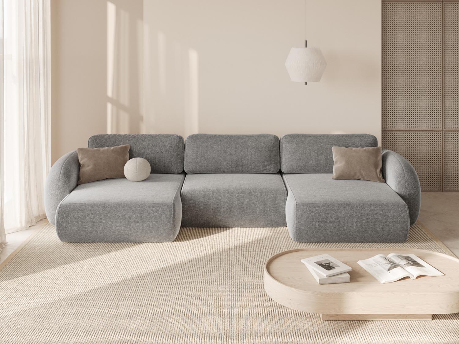 Entdecken Sie das elegante Tonale Panoramic Sofa von Cosmopolitan Design – ein 5-Sitzer mit praktischer Schlaffunktion und grosszügigem Stauraum.