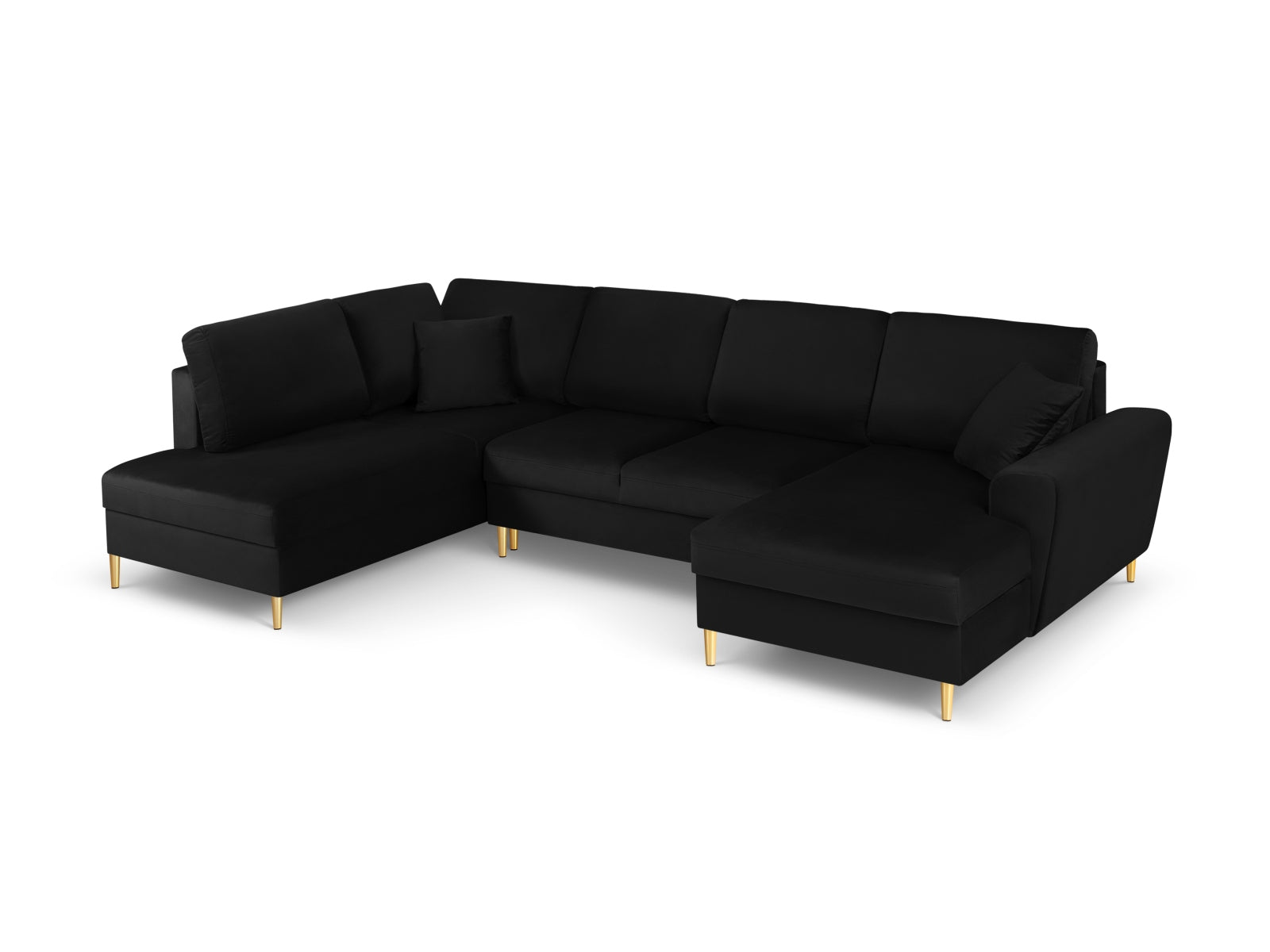Kyoto Velour Panoramic Ecksofa links mit Stauraum und Schlaffunktion 7 Sitzer 194cm in Black-Riviera präsentiert im Onlineshop von KAQTU Design AG. Bettsofa links ist von Cosmopolitan Design