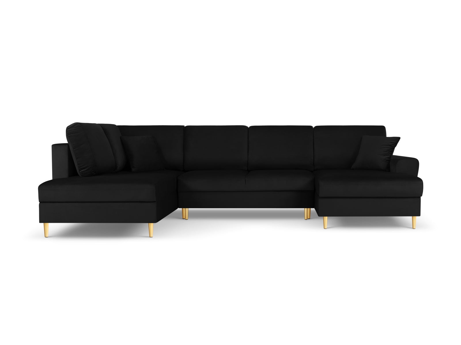 Stylisches Kyoto Velour Panoramic Ecksofa links in Schwarz, 7-Sitzer mit Stauraum und Schlaffunktion, ideal für moderne Wohnräume.