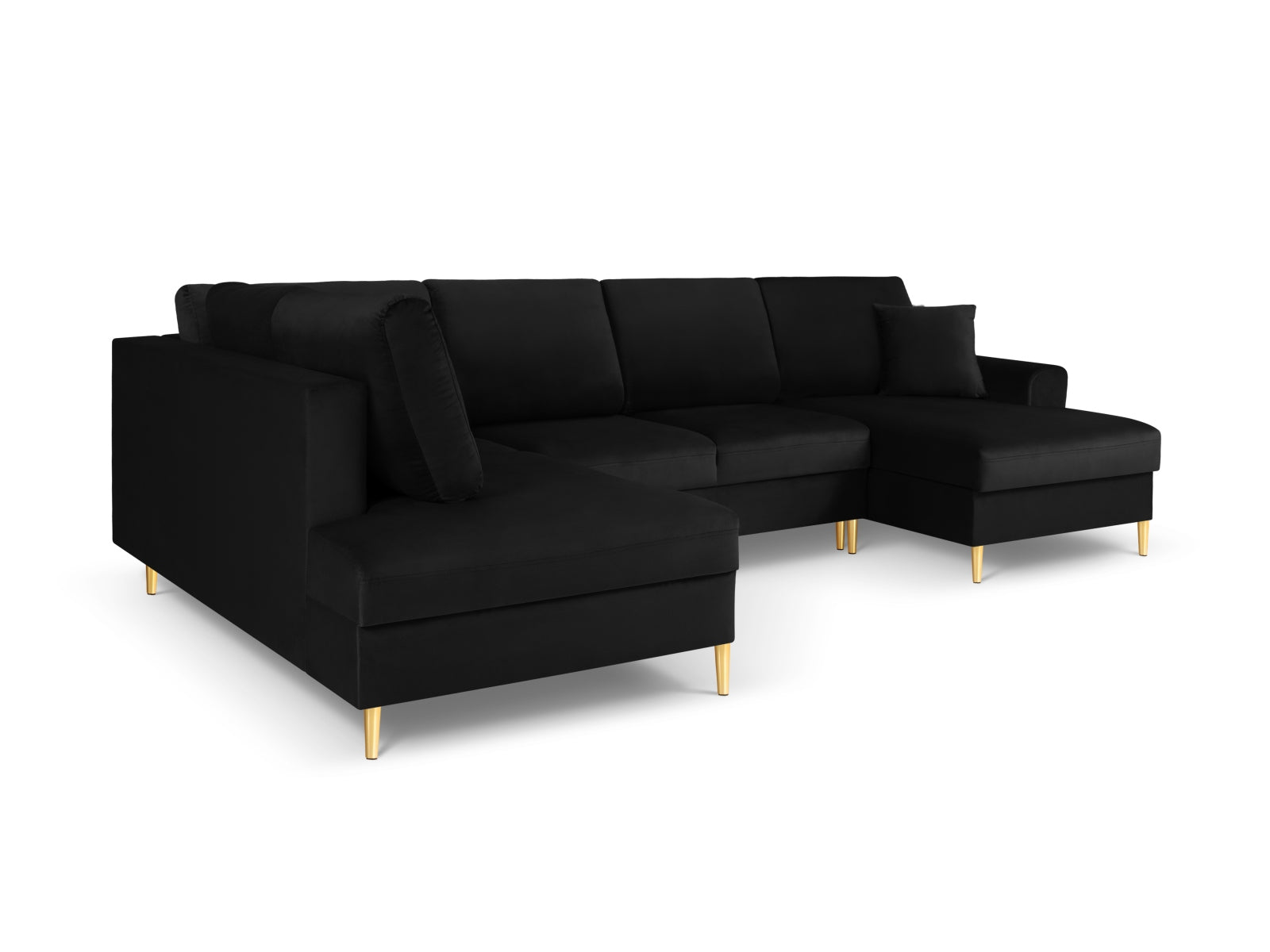 Elegantes Kyoto Velour Panoramic Ecksofa links in Schwarz, 7-Sitzer mit praktischem Stauraum und komfortabler Schlaffunktion für vielseitige Nutzung.