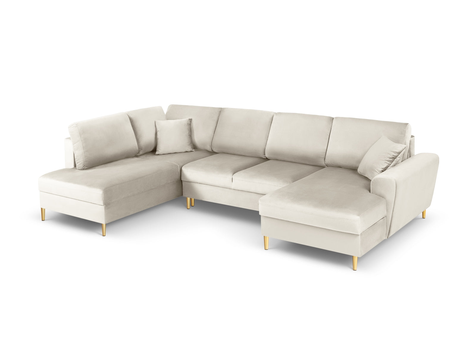 Kyoto Velour Panoramic Ecksofa links mit Stauraum und Schlaffunktion 7 Sitzer 194cm in Light Beige-Riviera präsentiert im Onlineshop von KAQTU Design AG. Bettsofa links ist von Cosmopolitan Design