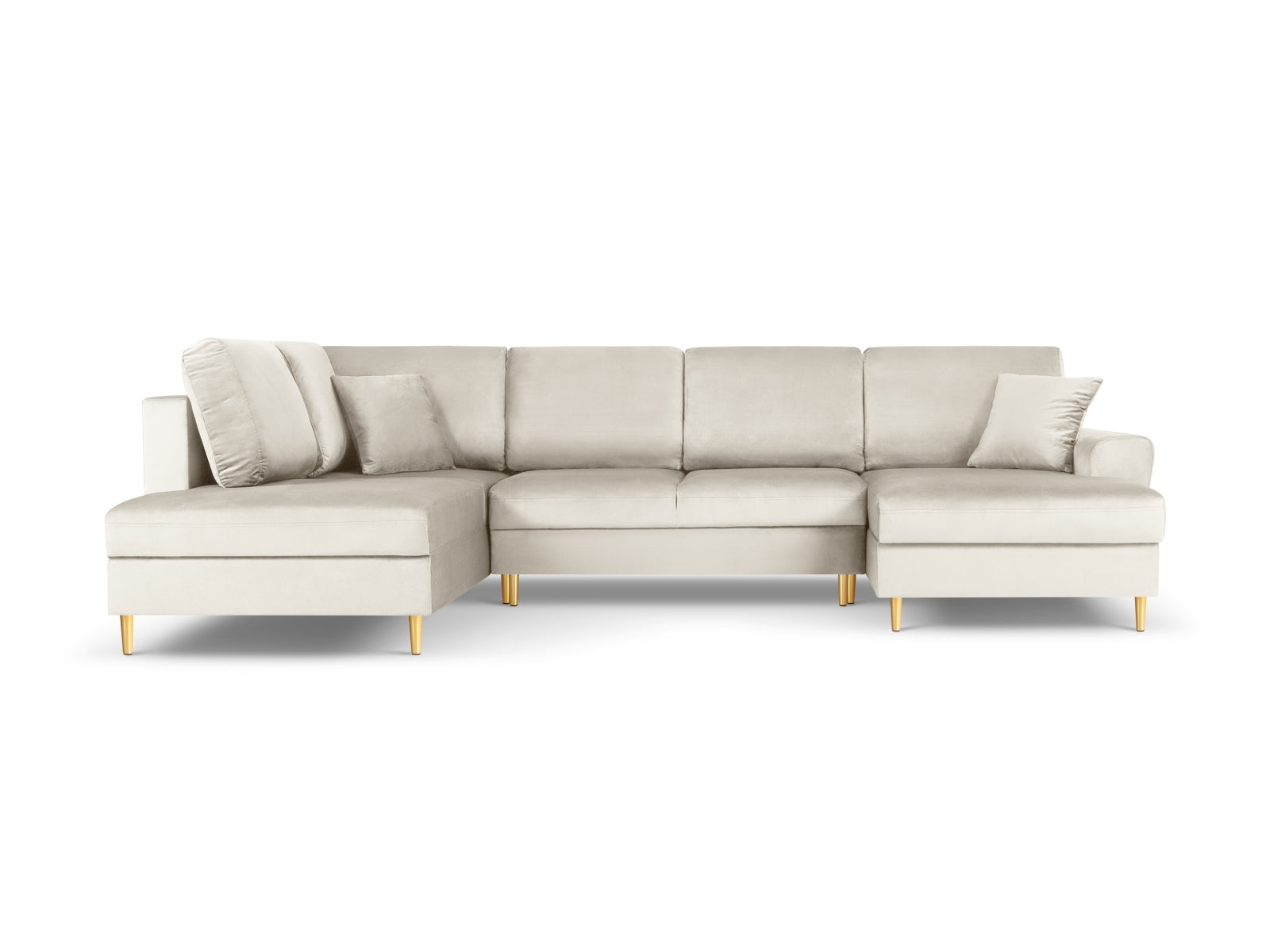 Stylisches Kyoto Velour Panoramic Ecksofa links in Light Beige-Riviera, 7 Sitzer mit Stauraum und Schlaffunktion, ideal für moderne Wohnräume.