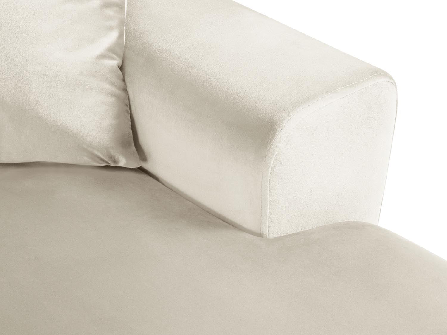 Stilvolles Kyoto Velour Panoramic Ecksofa links in sanftem Beige, 7 Sitzer mit cleverem Stauraum und komfortabler Schlaffunktion für entspannte Abende.