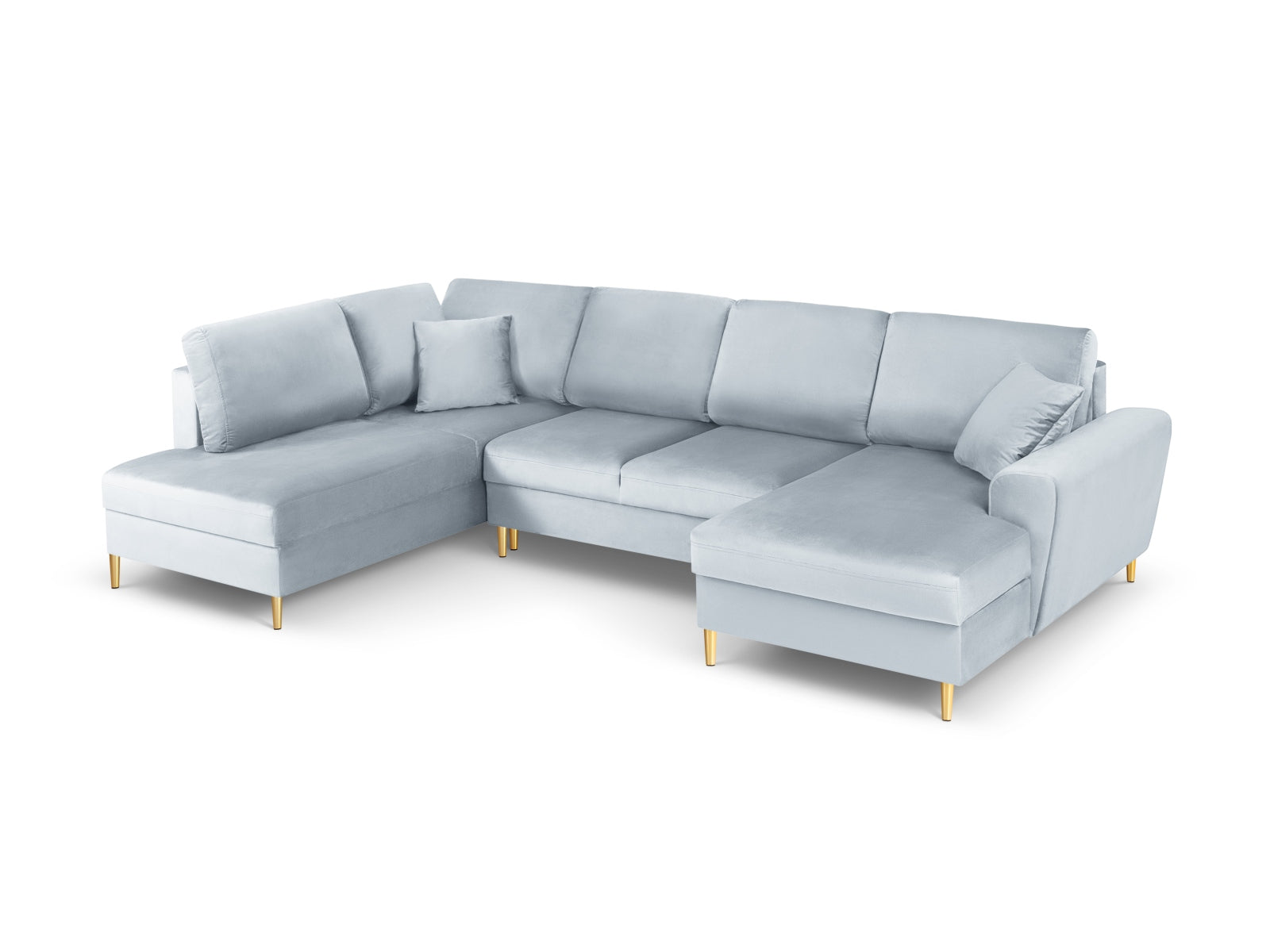 Kyoto Velour Panoramic Ecksofa links mit Stauraum und Schlaffunktion 7 Sitzer 194cm in Light Blue-Riviera präsentiert im Onlineshop von KAQTU Design AG. Bettsofa links ist von Cosmopolitan Design