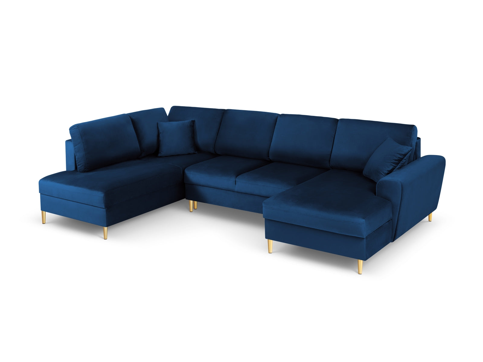 Kyoto Velour Panoramic Ecksofa links mit Stauraum und Schlaffunktion 7 Sitzer 194cm in Royal Blue-Riviera präsentiert im Onlineshop von KAQTU Design AG. Bettsofa links ist von Cosmopolitan Design
