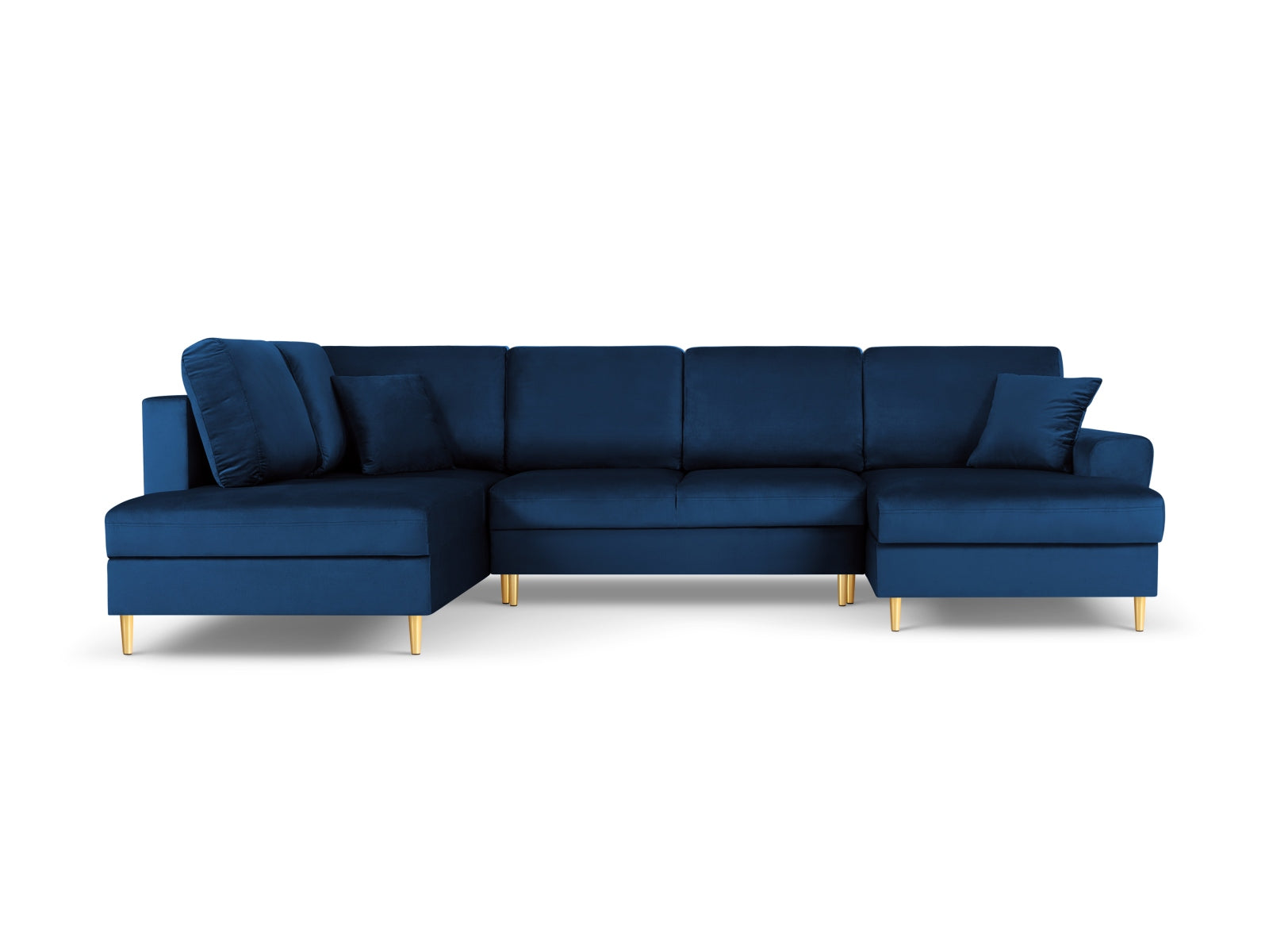 Stylisches Kyoto Velour Panoramic Ecksofa links in Royal Blue-Riviera, 7 Sitzer mit Stauraum und Schlaffunktion, ideal für moderne Wohnräume.