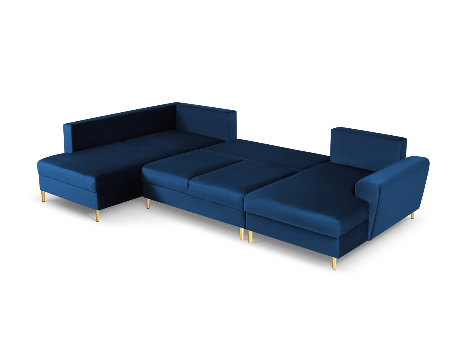 Stylisches Kyoto Velour Panoramic Ecksofa links in Royal Blue, 7 Sitzer mit praktischem Stauraum und komfortabler Schlaffunktion für gesellige Abende.