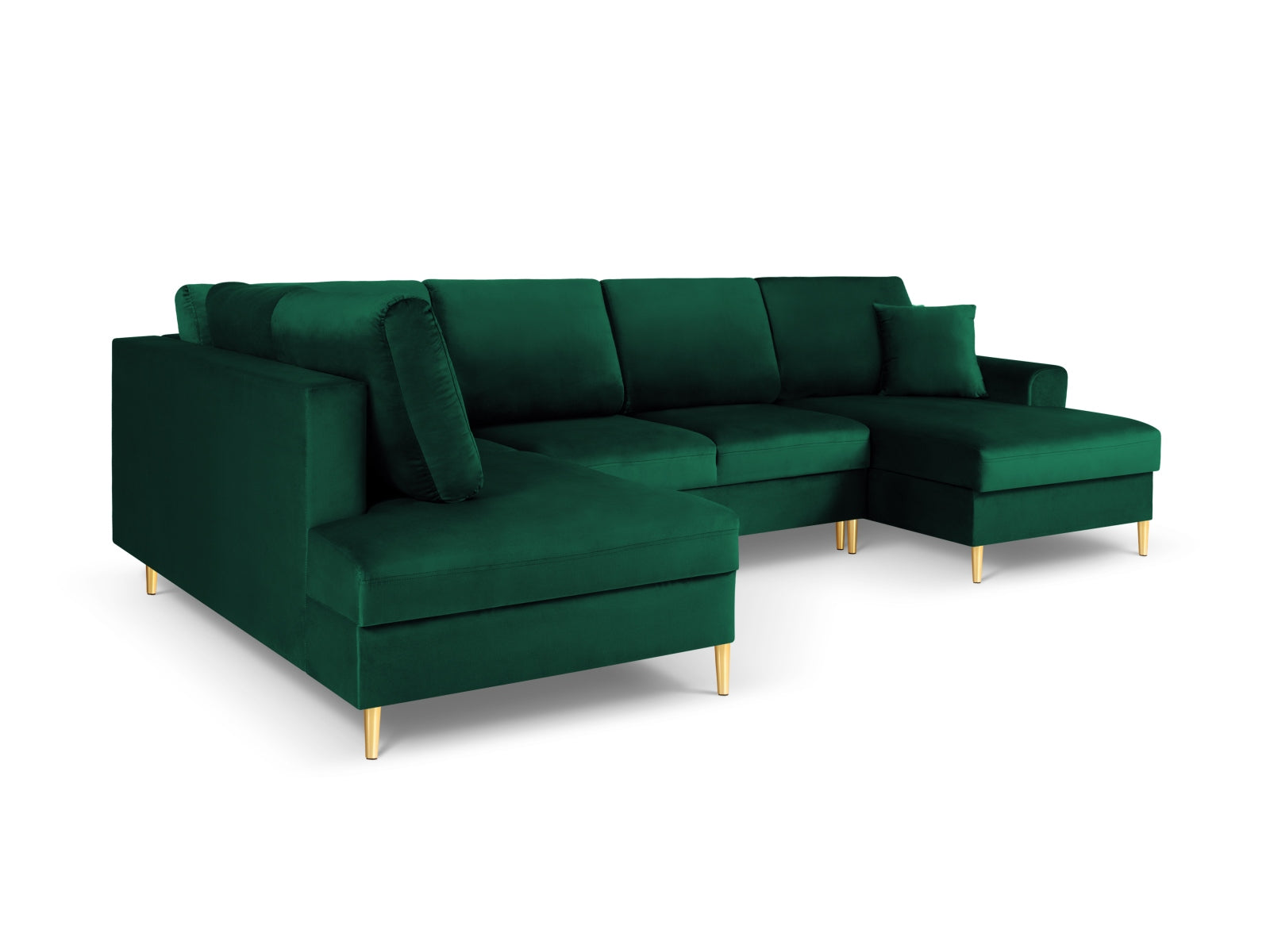 Elegantes Kyoto Velour Panoramic Ecksofa links in tiefem Grün, 7 Sitzer mit praktischem Stauraum und komfortabler Schlaffunktion für stilvolle Wohnzimmer.