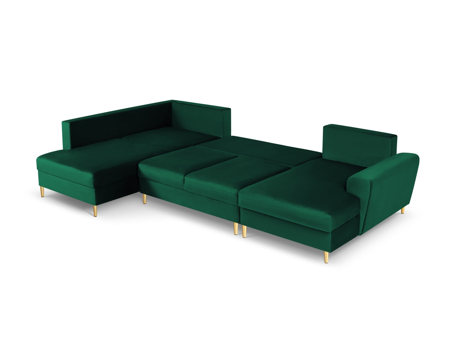 Elegantes Kyoto Velour Panoramic Ecksofa links in tiefem Grün, 7 Sitzer mit praktischem Stauraum und komfortabler Schlaffunktion für jeden Raum.