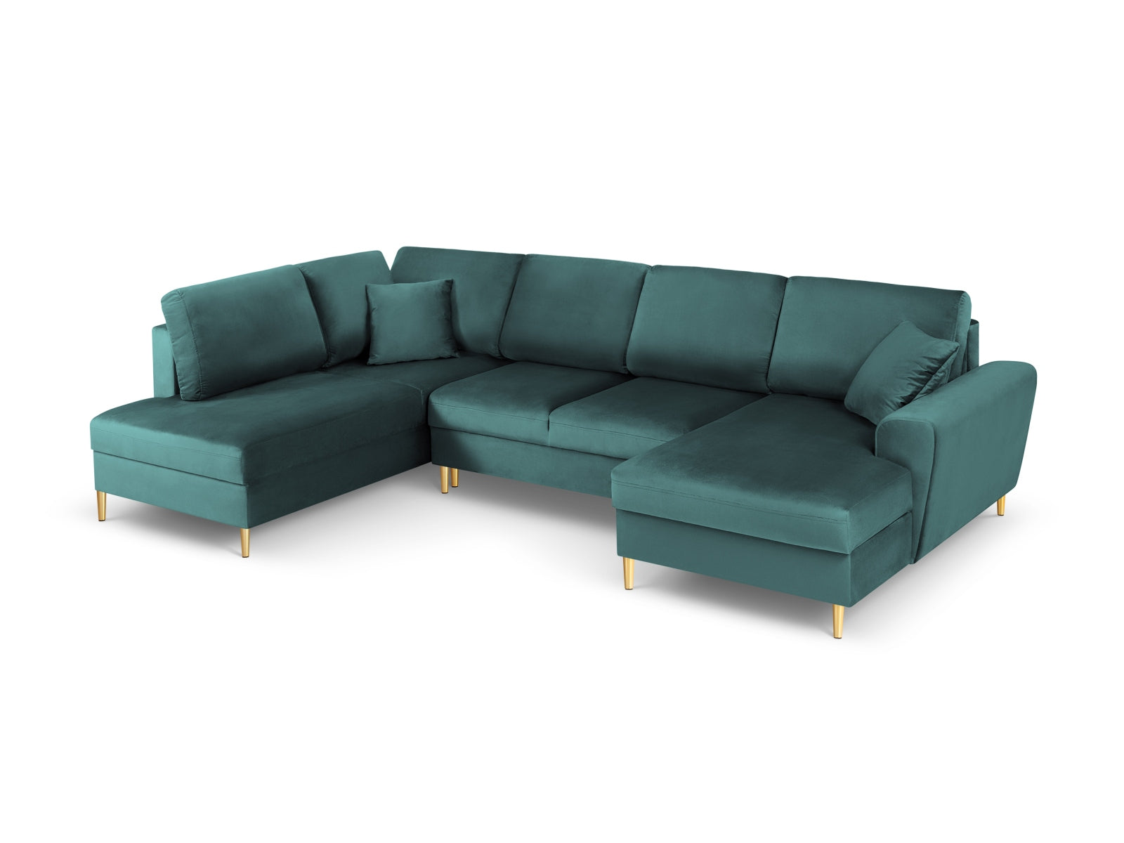 Kyoto Velour Panoramic Ecksofa links mit Stauraum und Schlaffunktion 7 Sitzer 194cm in Petrol-Riviera präsentiert im Onlineshop von KAQTU Design AG. Bettsofa links ist von Cosmopolitan Design