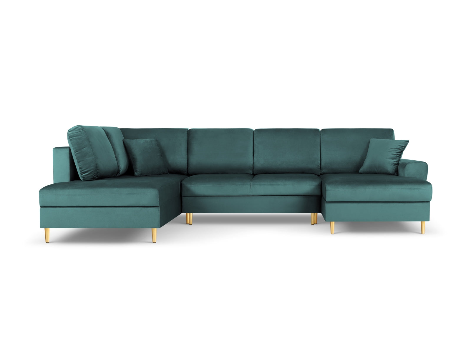 Stylisches Kyoto Velour Panoramic Ecksofa links in Petrol-Riviera, 7 Sitzer mit Stauraum und Schlaffunktion, ideal für moderne Wohnräume.