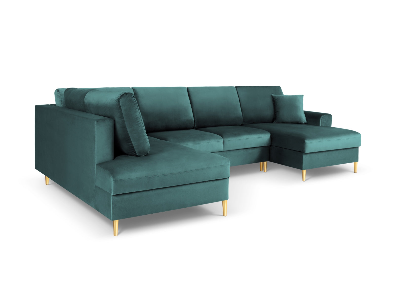 Elegantes Kyoto Velour Panoramic Ecksofa links in Petrol-Riviera, 7 Sitzer mit praktischem Stauraum und komfortabler Schlaffunktion.