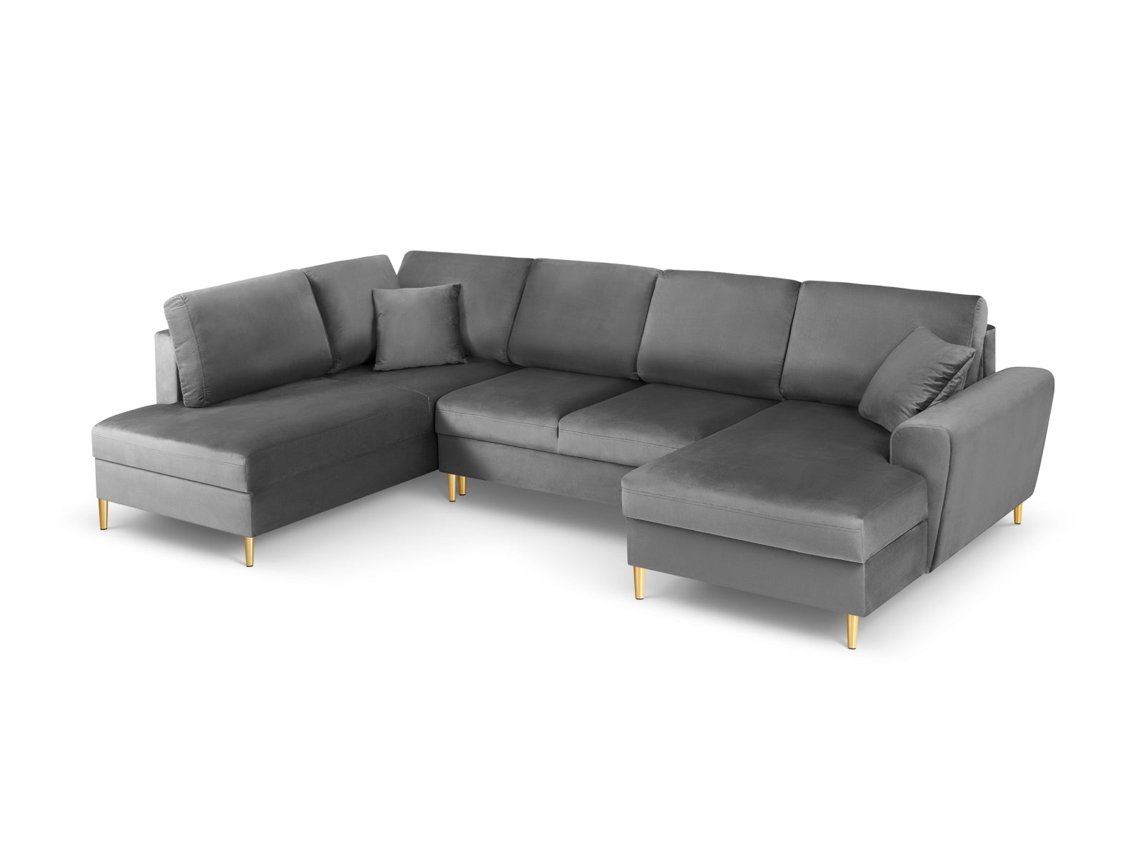 Kyoto Velour Panoramic Ecksofa links mit Stauraum und Schlaffunktion 7 Sitzer 194cm in Light Grey-Riviera präsentiert im Onlineshop von KAQTU Design AG. Bettsofa links ist von Cosmopolitan Design