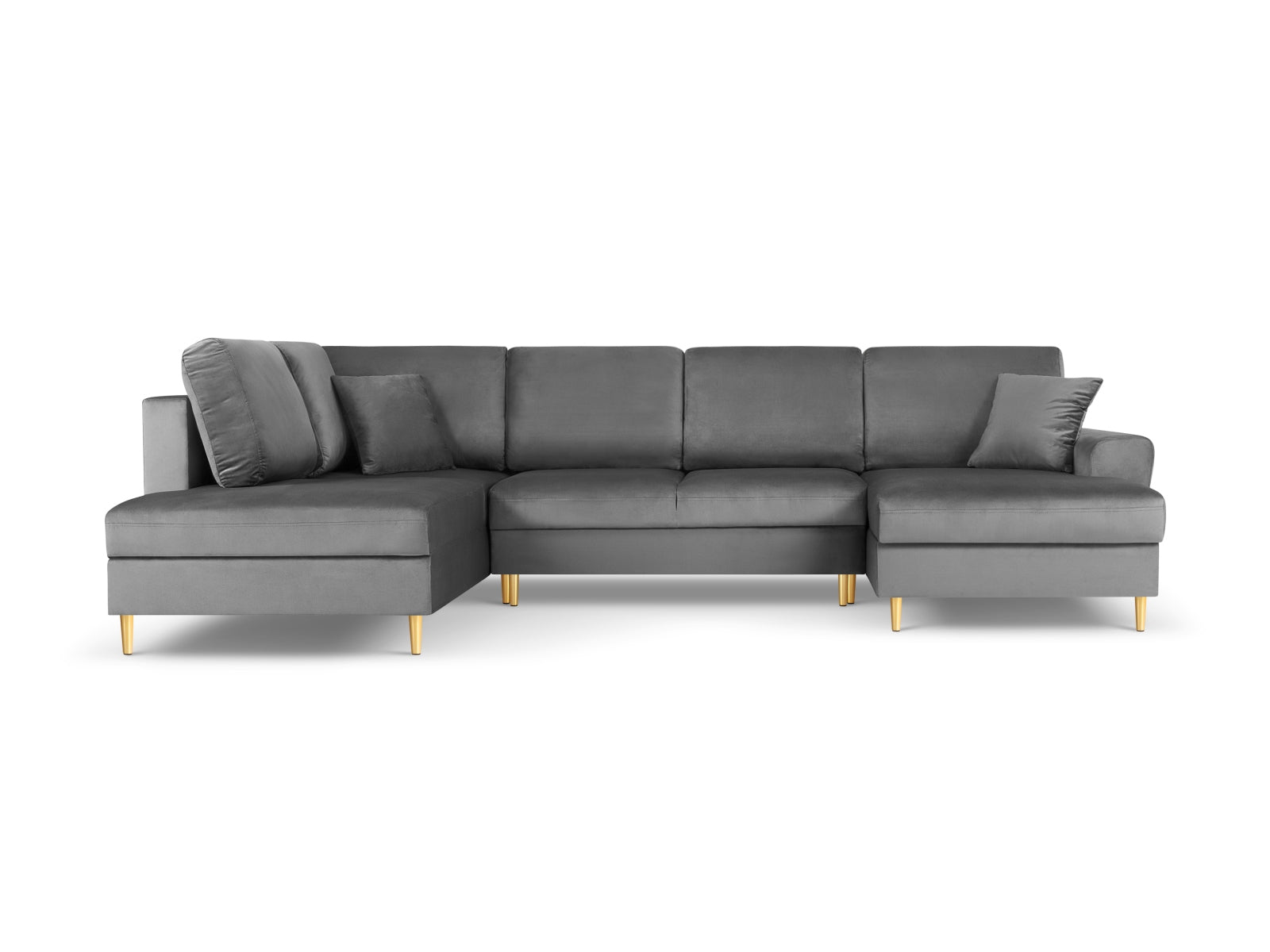 Stylisches Kyoto Velour Panoramic Ecksofa links in Hellgrau, 7-Sitzer mit Stauraum und Schlaffunktion, ideal für moderne Wohnräume.