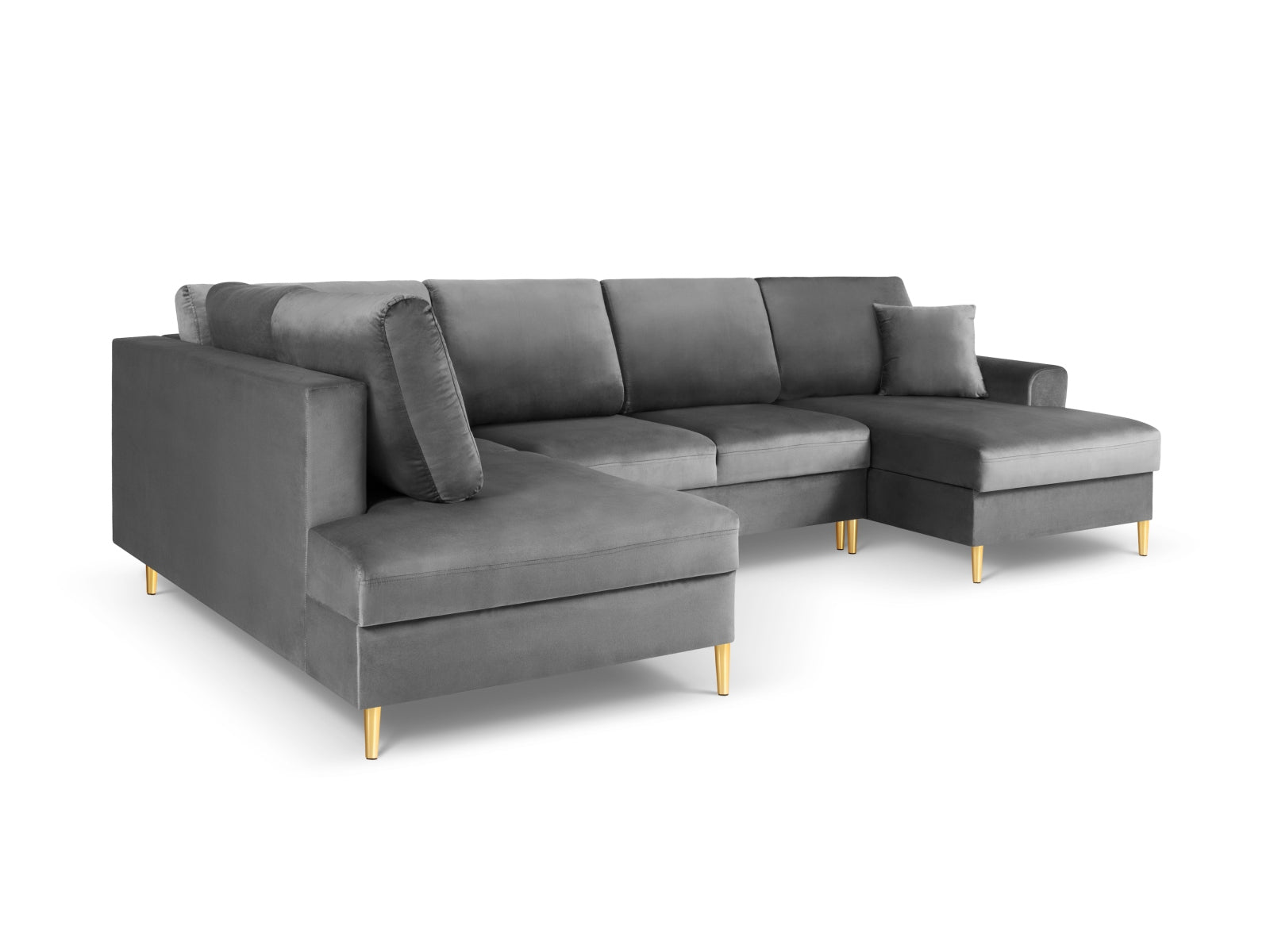 Elegantes Kyoto Velour Panoramic Ecksofa links in sanftem Hellgrau, 7-Sitzer mit praktischem Stauraum und komfortabler Schlaffunktion.