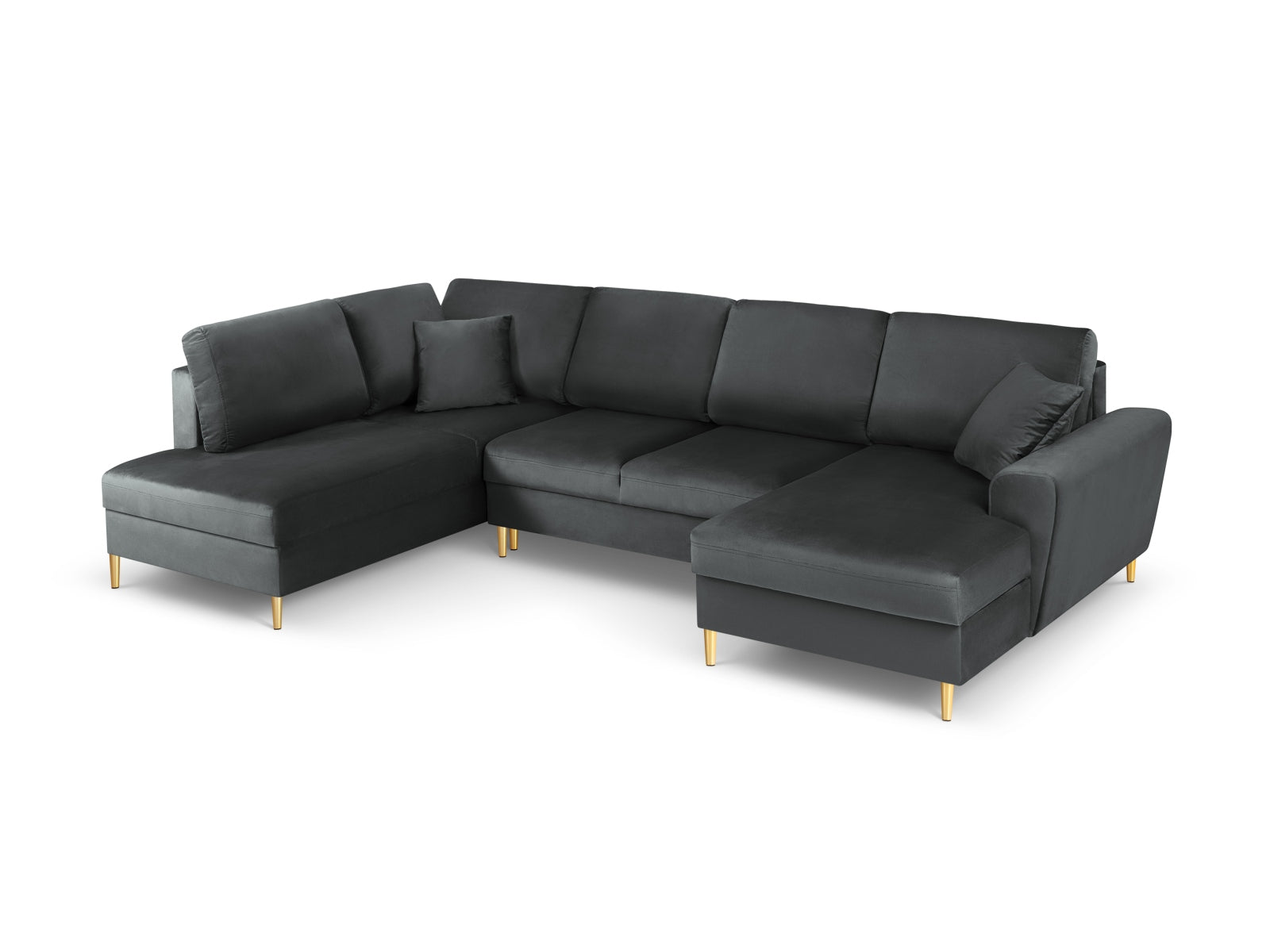 Kyoto Velour Panoramic Ecksofa links mit Stauraum und Schlaffunktion 7 Sitzer 194cm in Dark Grey-Riviera präsentiert im Onlineshop von KAQTU Design AG. Bettsofa links ist von Cosmopolitan Design