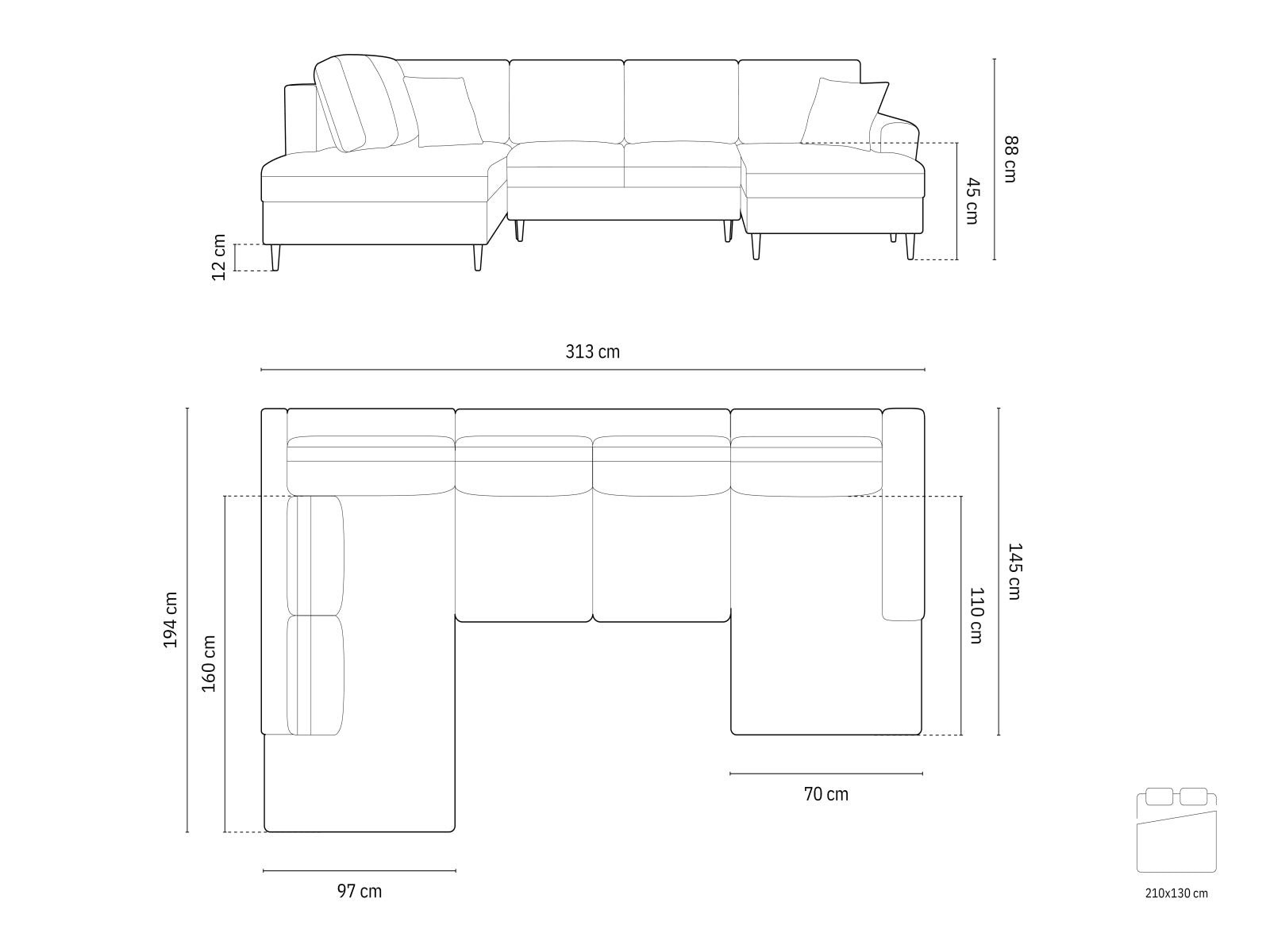 Stylisches Kyoto Velour Panoramic Ecksofa links in Dunkelgrau, 7-Sitzer mit cleverem Stauraum und gemütlicher Schlaffunktion für Gäste.