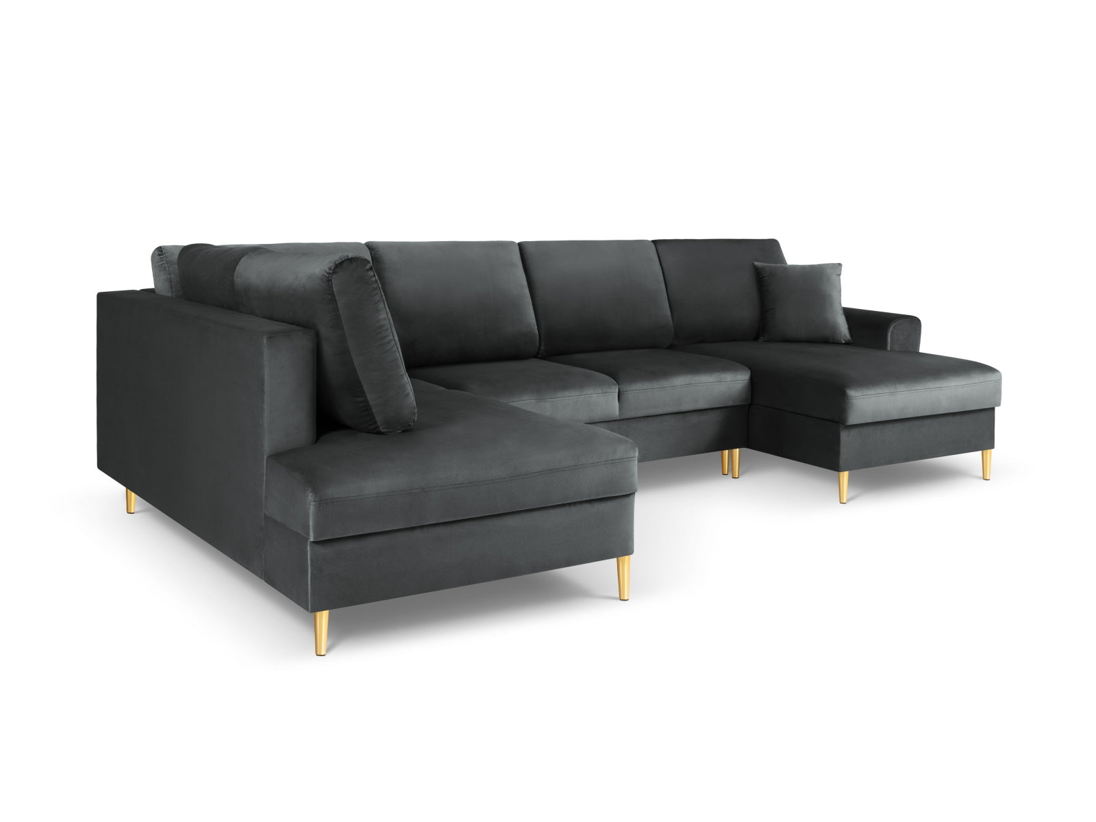 Elegantes Kyoto Velour Panoramic Ecksofa links in Dunkelgrau, 7-Sitzer mit praktischem Stauraum und komfortabler Schlaffunktion für vielseitige Nutzung.