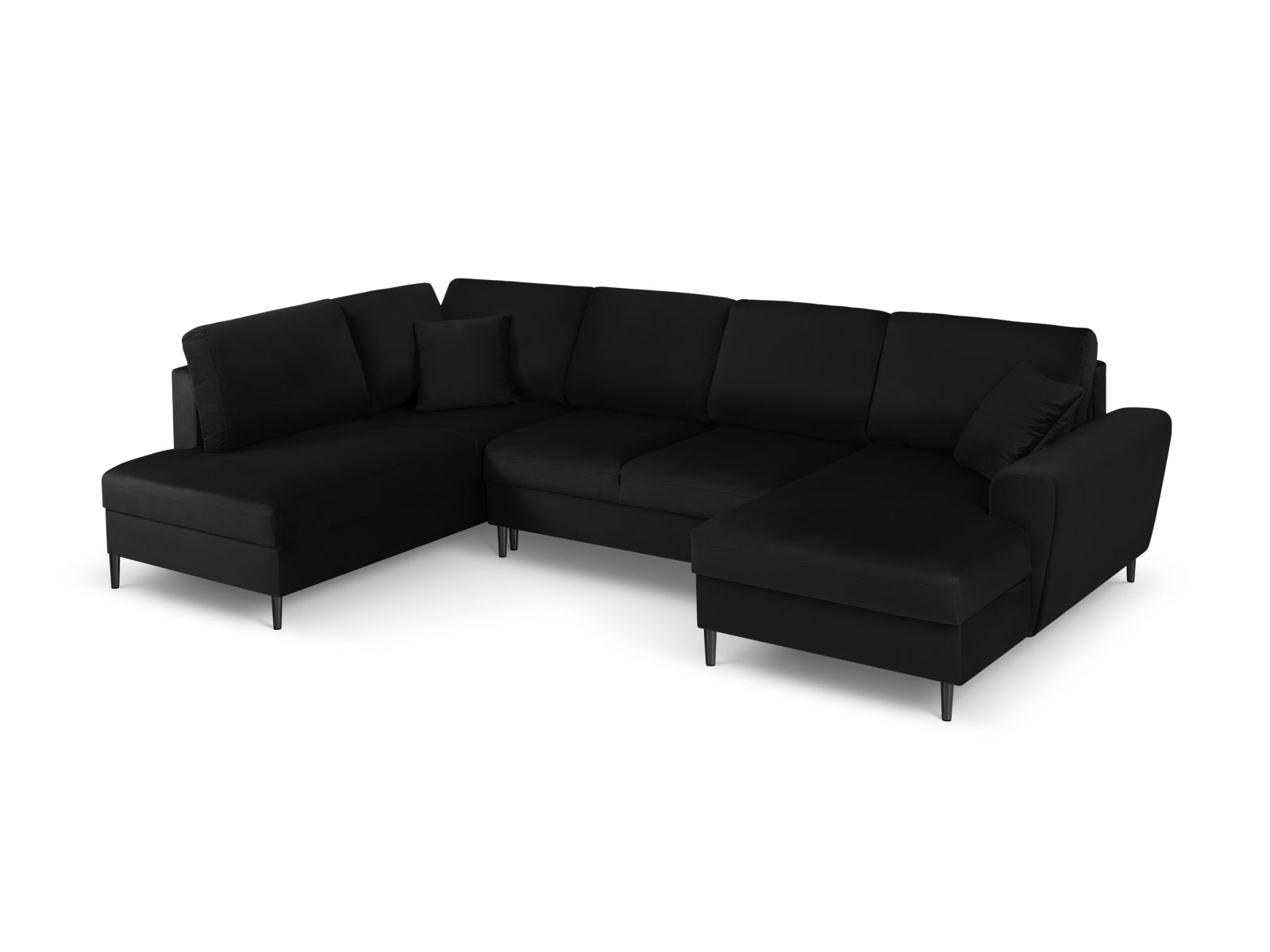 Elegantes Kyoto Velour Panoramic Ecksofa links in Schwarz, 7-Sitzer mit praktischem Stauraum und komfortabler Schlaffunktion für jeden Raum.