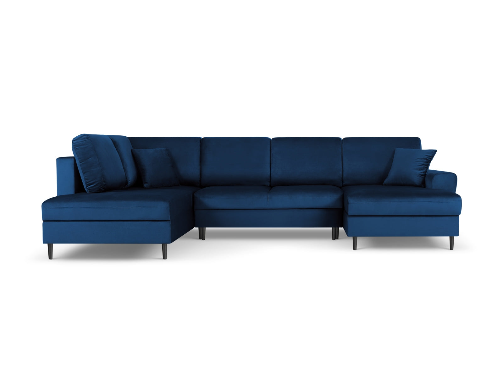 Elegantes Kyoto Velour Panoramic Ecksofa links in Royal Blue, 7 Sitzer, mit cleverem Stauraum und komfortabler Schlaffunktion für entspannte Nächte.