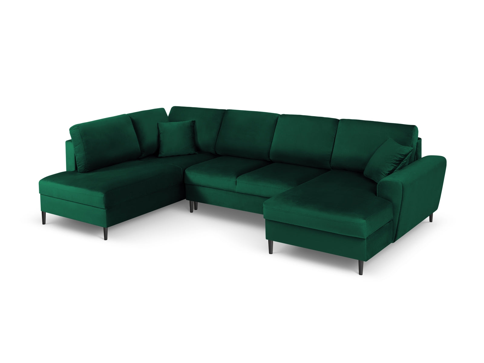 Elegantes Kyoto Velour Panoramic Ecksofa links in tiefem Grün, 7 Sitzer mit praktischem Stauraum und komfortabler Schlaffunktion für jeden Raum.
