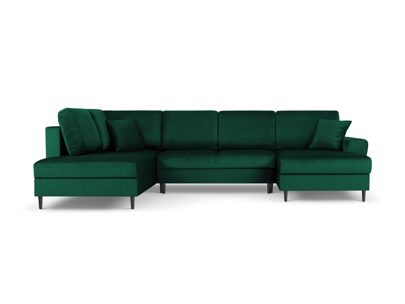 Stilvolles Kyoto Velour Panoramic Ecksofa links in sattem Grün, 7 Sitzer mit cleverem Stauraum und gemütlicher Schlaffunktion für vielseitige Nutzung.