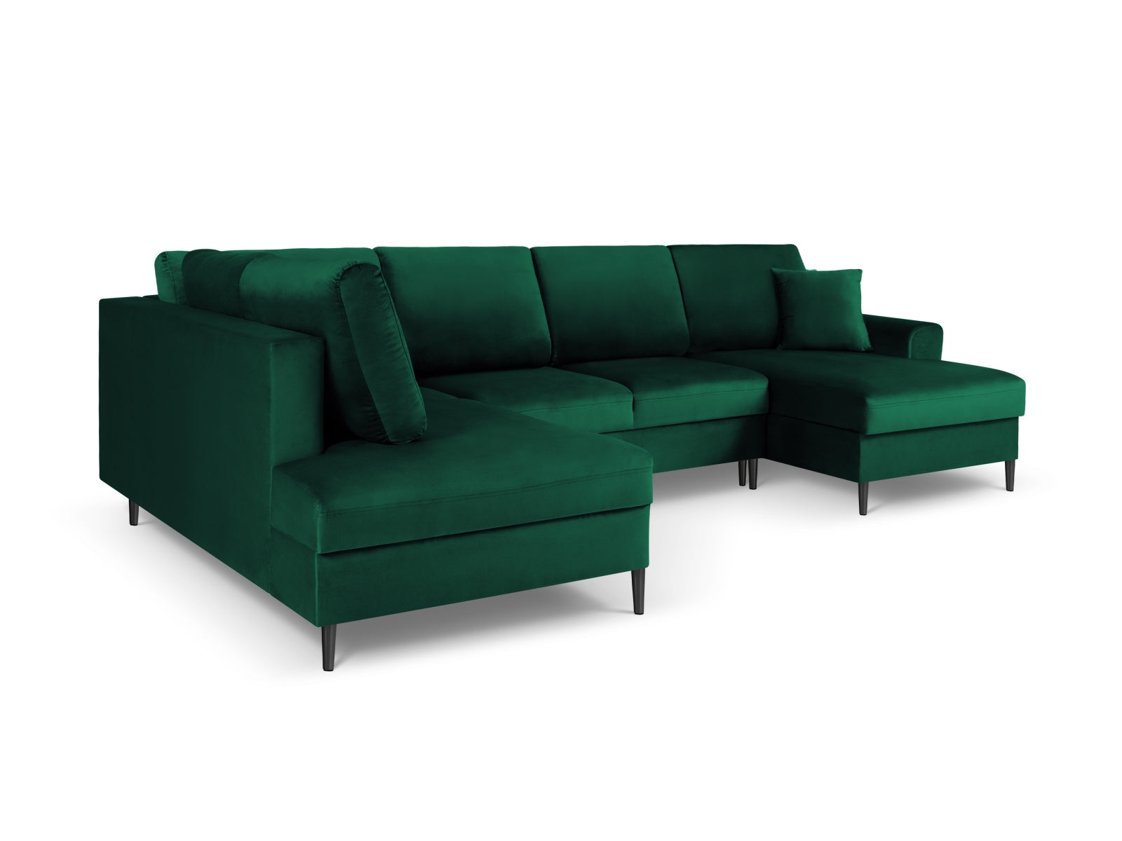 Elegantes Kyoto Velour Panoramic Ecksofa links in tiefem Grün, 7 Sitzer mit praktischem Stauraum und komfortabler Schlaffunktion für jeden Raum.
