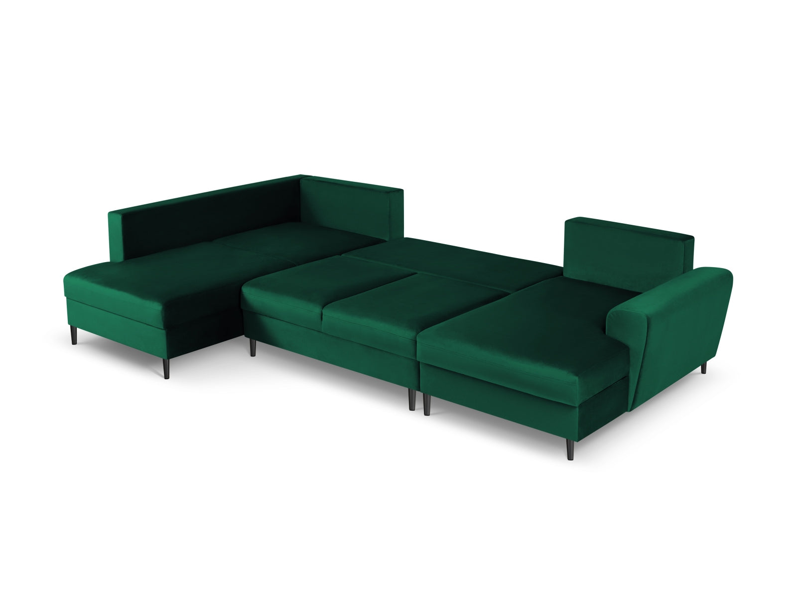 Elegantes Kyoto Velour Panoramic Ecksofa links in tiefem Grün, 7 Sitzer mit praktischem Stauraum und komfortabler Schlaffunktion für jeden Raum.