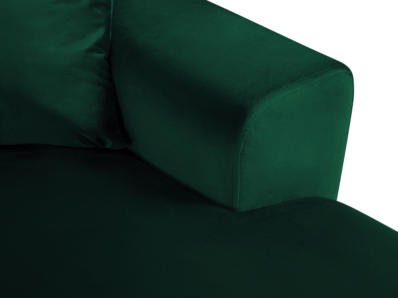 Stylisches Kyoto Velour Panoramic Ecksofa links in edlem Grün, 7 Sitzer mit cleverem Stauraum und gemütlicher Schlaffunktion für vielseitige Nutzung.