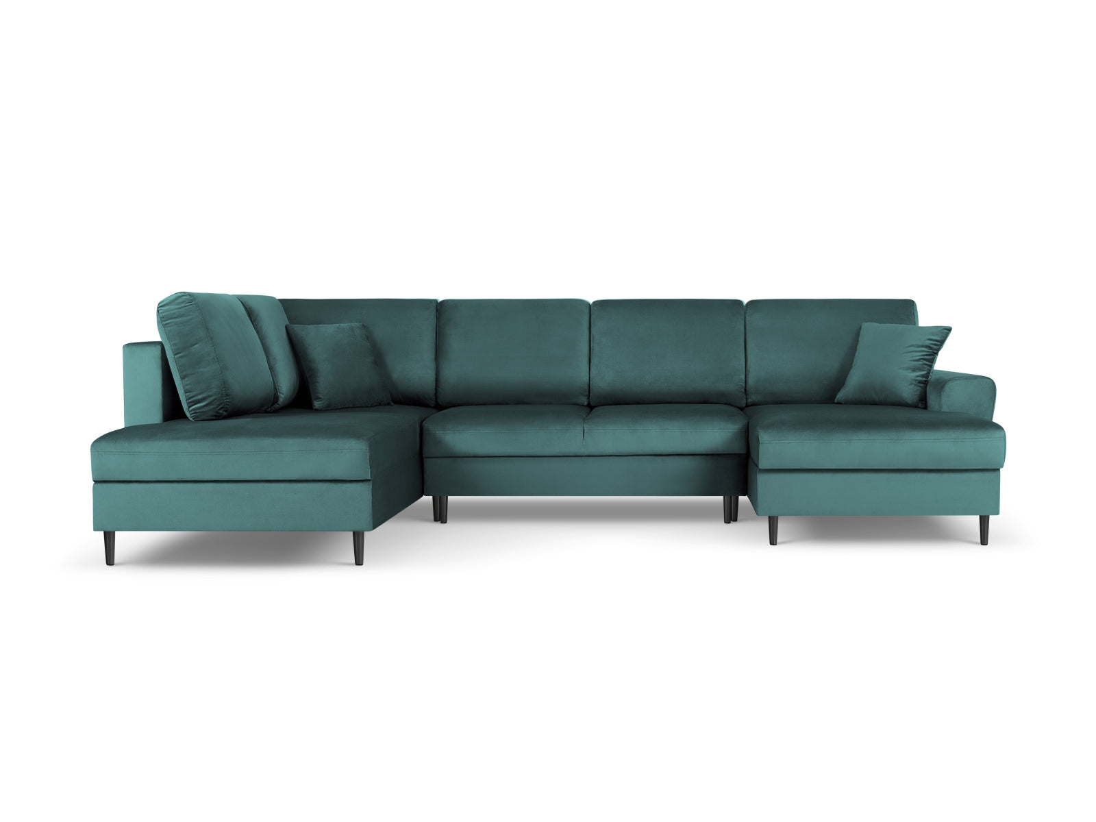 Stylisches Kyoto Velour Panoramic Ecksofa links in Petrol-Riviera, 7 Sitzer, ideal für Wohnräume mit Stauraum und Schlaffunktion.