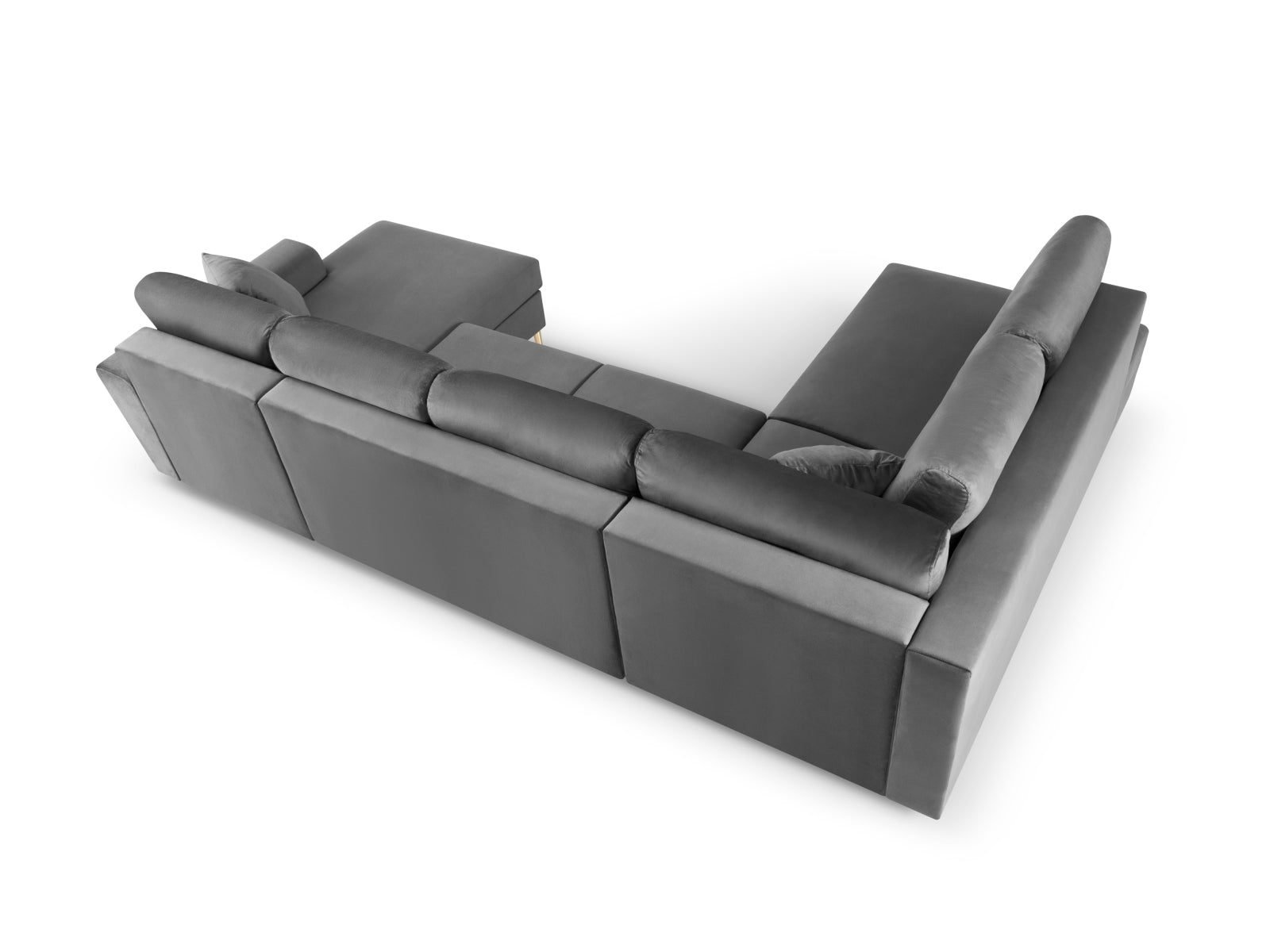 Stylisches Kyoto Velour Panoramic Ecksofa links, 7-Sitzer mit cleverem Stauraum und vielseitiger Schlaffunktion für Gästeübernachtungen.