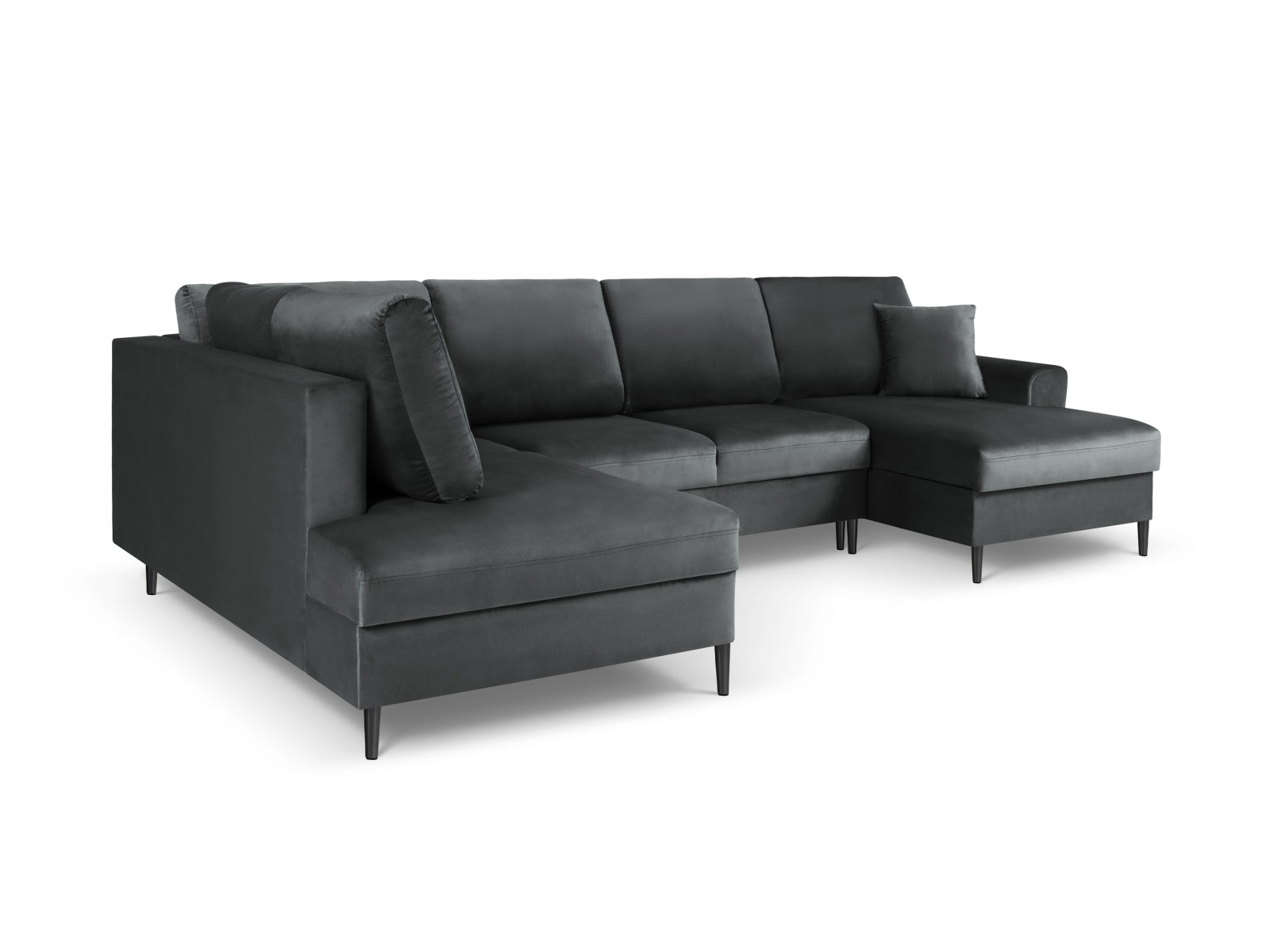 Elegantes Kyoto Velour Panoramic Ecksofa links in Dunkelgrau, 7-Sitzer mit praktischem Stauraum und komfortabler Schlaffunktion für entspannte Nächte.