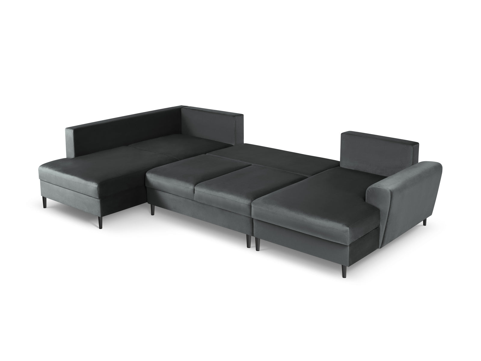 Elegantes Kyoto Velour Panoramic Ecksofa links in Dunkelgrau, 7-Sitzer mit praktischem Stauraum und komfortabler Schlaffunktion für jeden Raum.