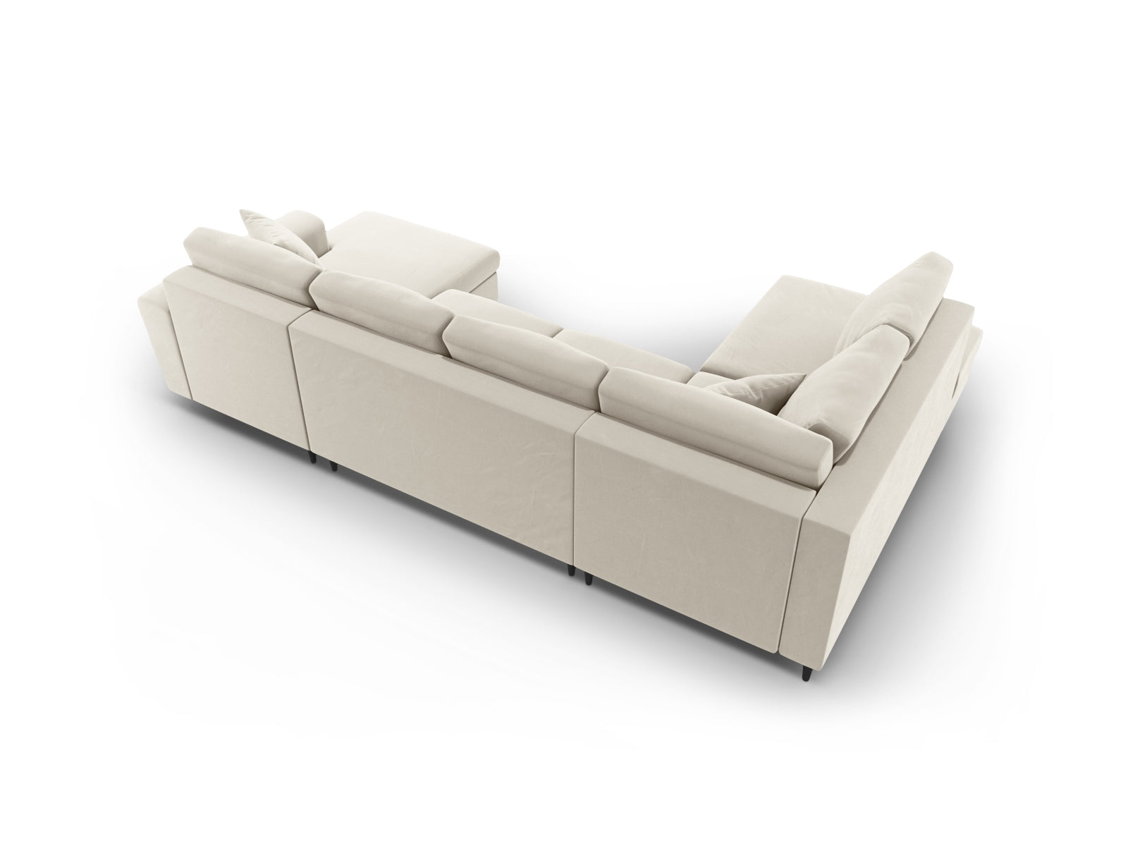 Elegantes 7-Sitzer Kyoto Velour Sofa in Beige, mit praktischen Stauraum und Schlaffunktion, ideal für gemütliche Abende und Übernachtungen.