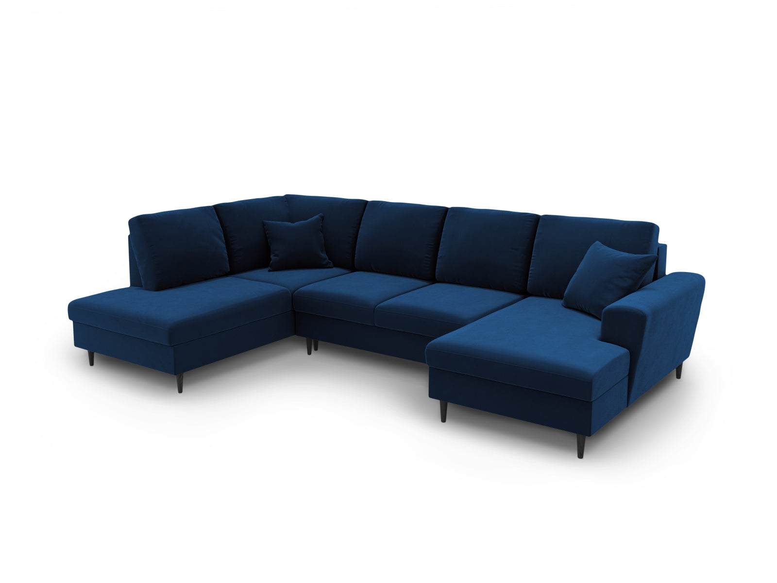 Stilvolles Kyoto Velour Panoramic Sofa in Royal Blue-Riviera, 7-Sitzer mit praktischen Stauraum und Schlaffunktion für gemütliche Abende.