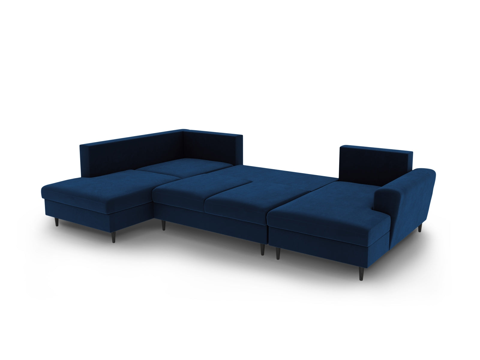 Elegantes Kyoto Velour Panoramic Sofa in Royal Blue-Riviera, 7-Sitzer mit cleverem Stauraum und ausziehbarer Schlaffunktion für entspannte Nächte.
