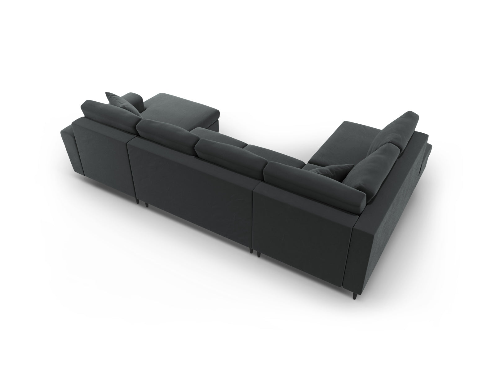 Stylisches Kyoto Velour Panoramic Sofa in Dunkelgrau, 7-Sitzer mit praktischer Schlaffunktion und Stauraum, perfekt für entspannte Abende.