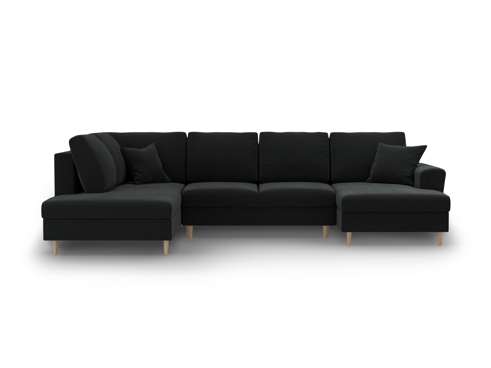 Kyoto Velour Panoramic Left Sofamit Stauraum und Schlaffunktion 7 Sitzer 194cm in Black präsentiert im Onlineshop von KAQTU Design AG. L-Sofa links ist von Cosmopolitan Design
