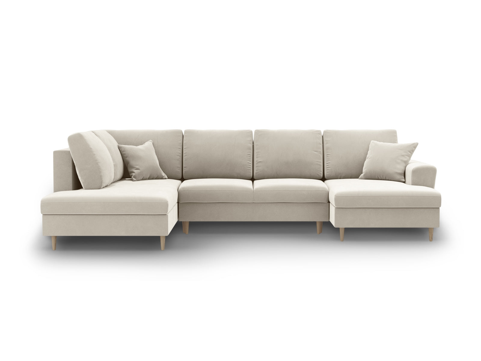 Stilvolles Kyoto Velour Panoramic Sofa in hellem Beige, 7-Sitzer mit cleverem Stauraum und bequemer Schlaffunktion für jeden Wohnraum.