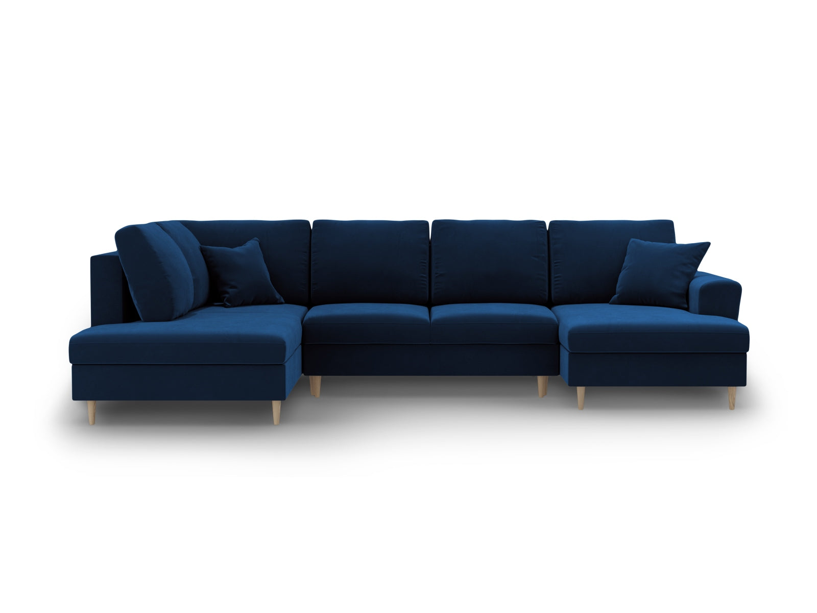 Elegantes Kyoto Velour Panoramic Sofa in Royal Blue-Riviera, 7-Sitzer mit cleverem Stauraum und gemütlicher Schlaffunktion für Übernachtungsgäste.