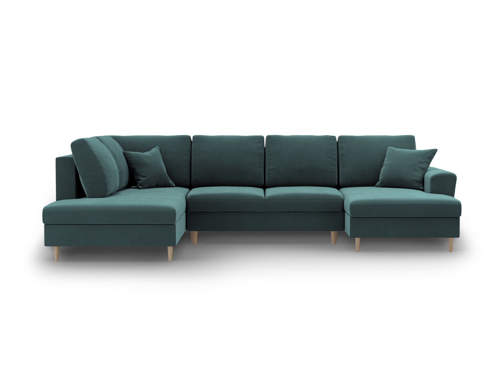 Kyoto Velour Panoramic Left Sofamit Stauraum und Schlaffunktion 7 Sitzer 194cm in Petrol präsentiert im Onlineshop von KAQTU Design AG. L-Sofa links ist von Cosmopolitan Design