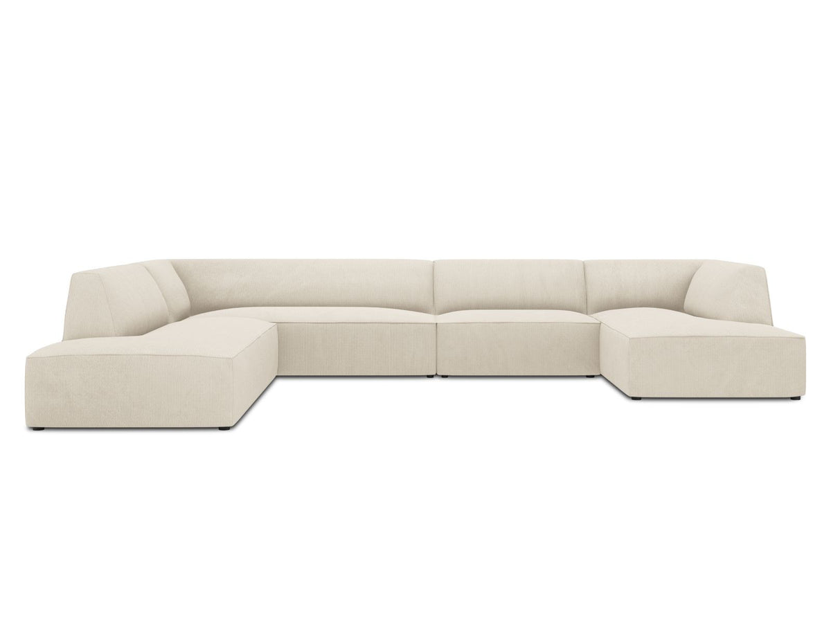 Cosmopolitan Design Siena Panorama-Ecksofa links, 7-Sitzer in Light Beige-Scala Cordstoff mit Massivholzrahmen und Kunststoffbeinen.