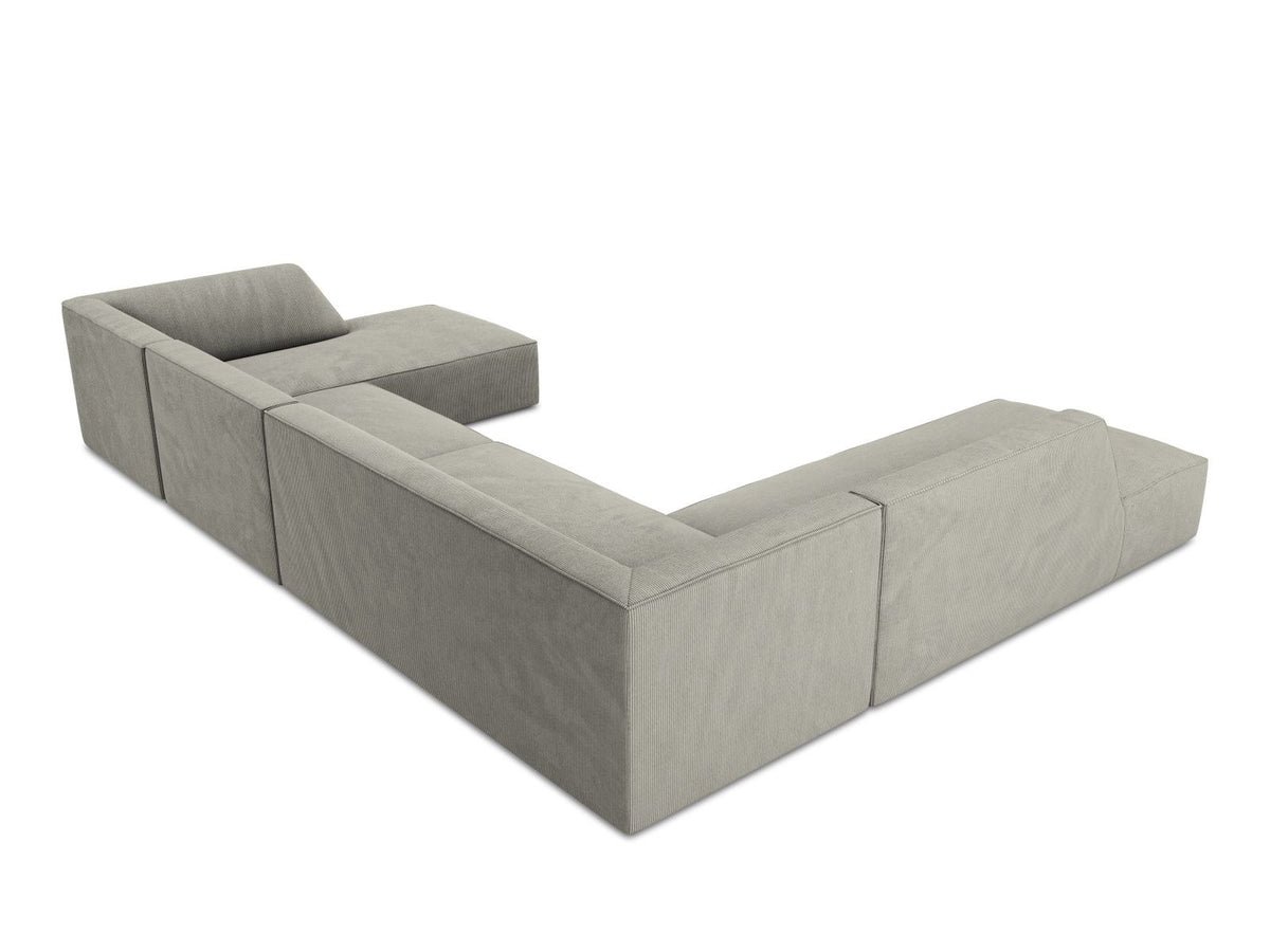 Cosmopolitan Design Siena Panorama-Ecksofa links, 7-Sitzer in Light Beige-Scala Cordstoff mit Massivholzrahmen und Kunststoffbeinen.