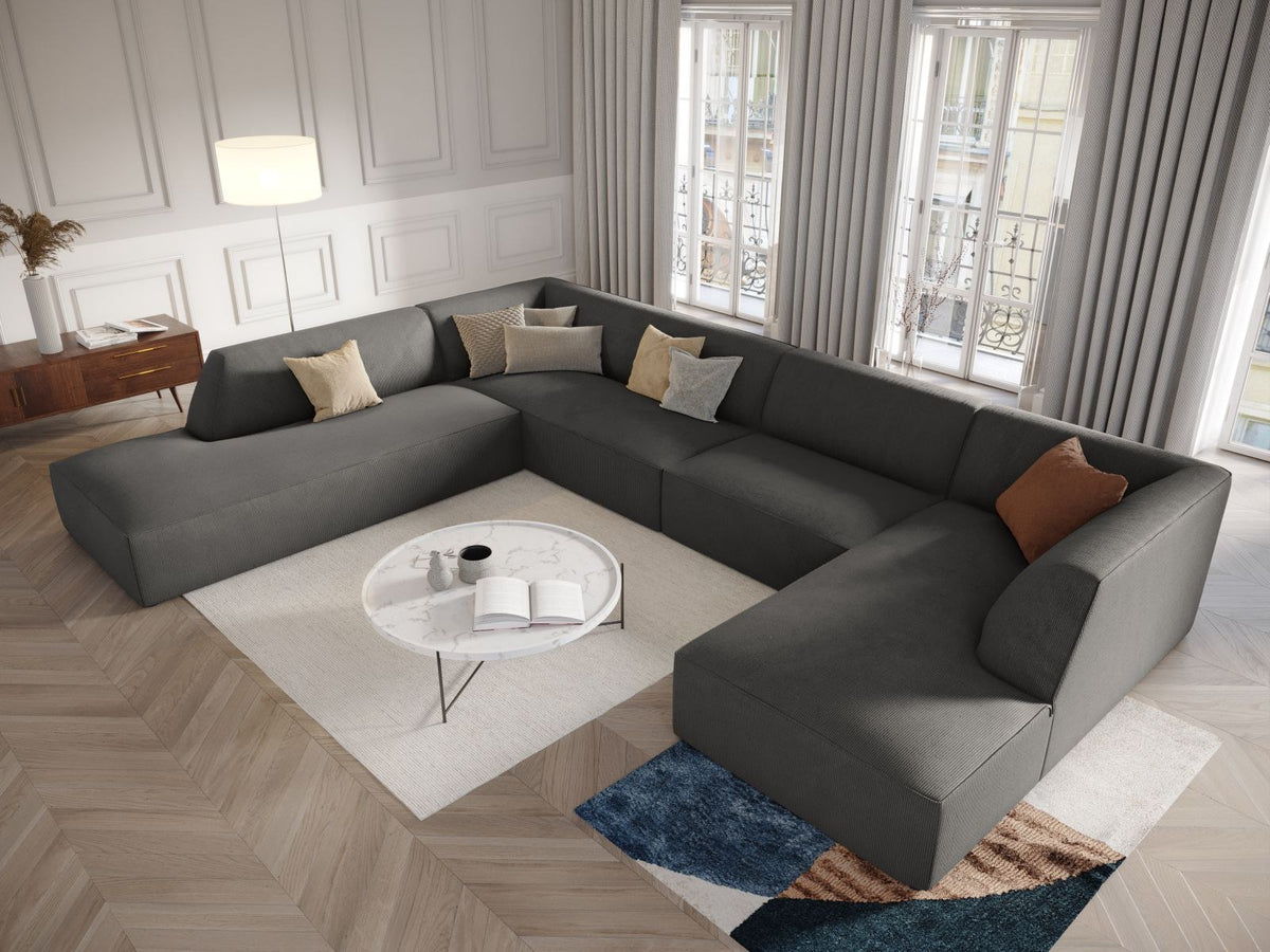 Cosmopolitan Design Siena Panorama-Ecksofa links, 7-Sitzer in Light Beige-Scala Cordstoff mit Massivholzrahmen und Kunststoffbeinen.