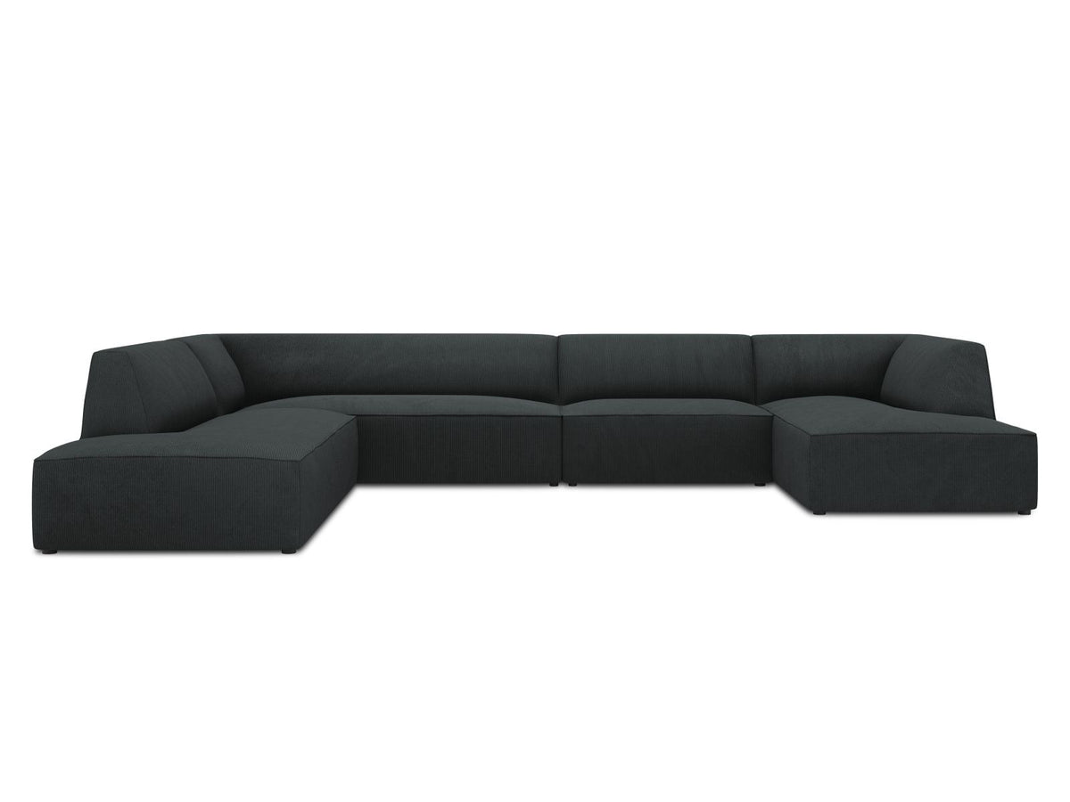 Cosmopolitan Design Siena Panorama-Ecksofa links, 7-Sitzer in Light Beige-Scala Cordstoff mit Massivholzrahmen und Kunststoffbeinen.
