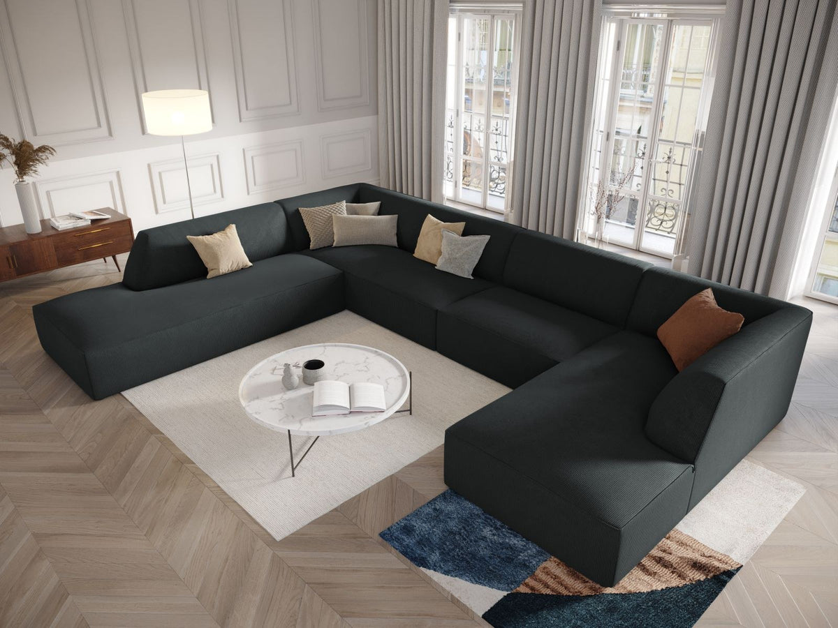 Cosmopolitan Design Siena Panorama-Ecksofa links, 7-Sitzer in Light Beige-Scala Cordstoff mit Massivholzrahmen und Kunststoffbeinen.