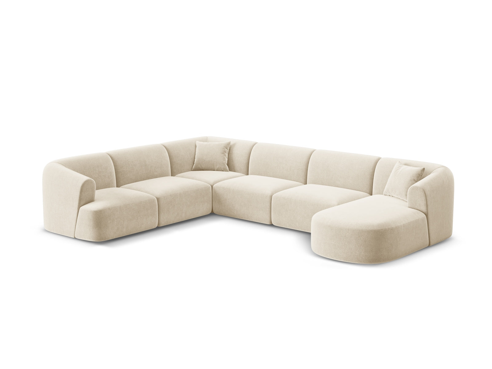 Elegantes 7-Sitzer Ecksofa Panoramic links Campi in Light Beige-Vogue, ideal für stilvolle Wohnräume, präsentiert von Cosmopolitan Design.