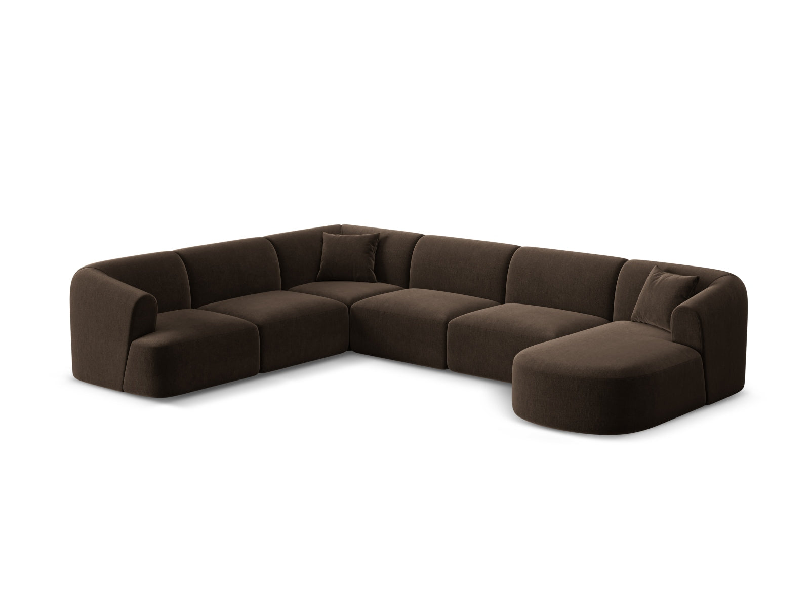 Elegantes 7-Sitzer Ecksofa Panoramic links Campi in Chocolate-Vogue, ideal für stilvolle Wohnräume, erhältlich bei KAQTU Design AG.