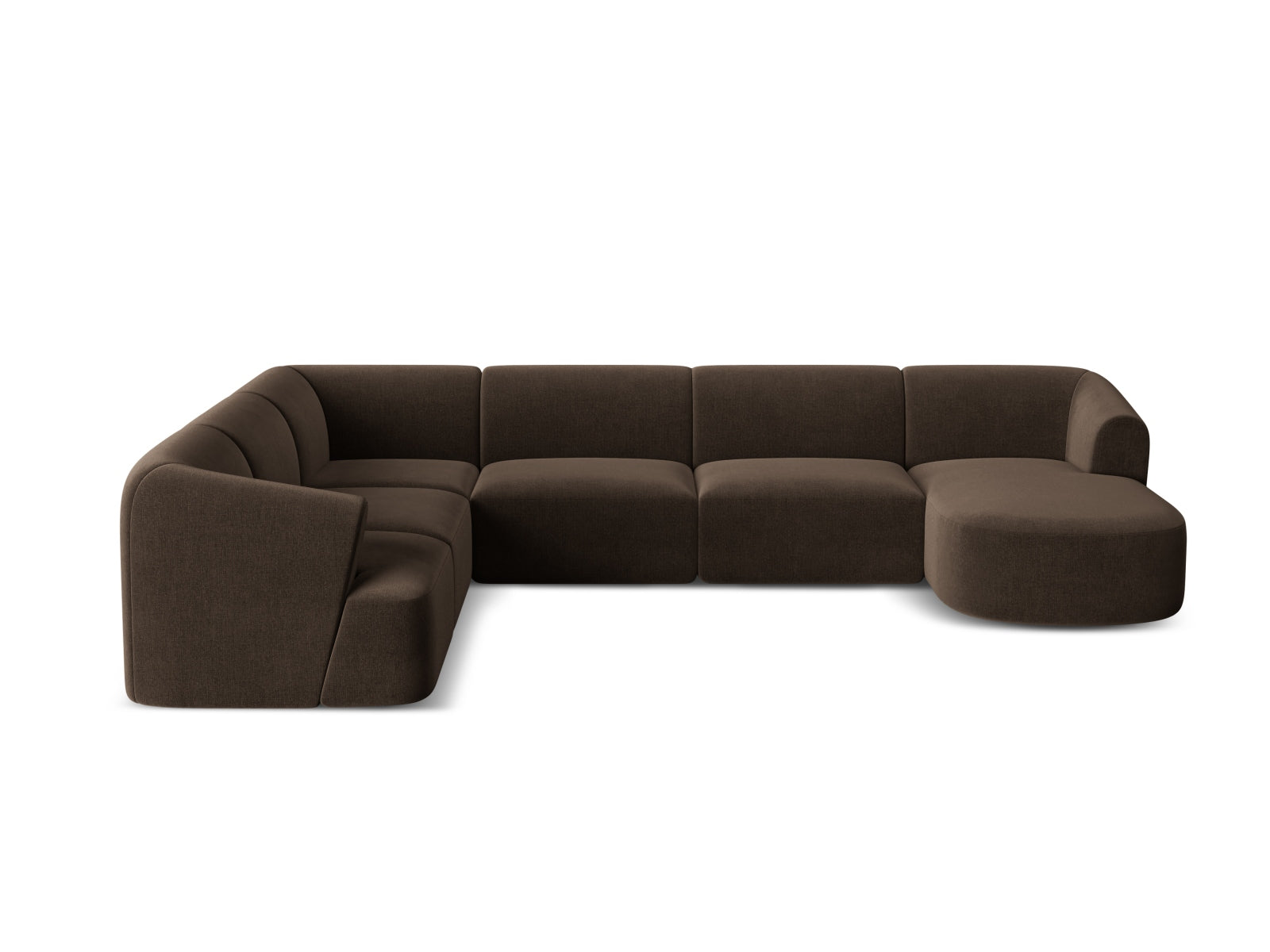 Elegantes 7-Sitzer Ecksofa Panoramic links Campi in luxuriösem Chocolate-Vogue, ideal für stilvolle und einladende Wohnräume.
