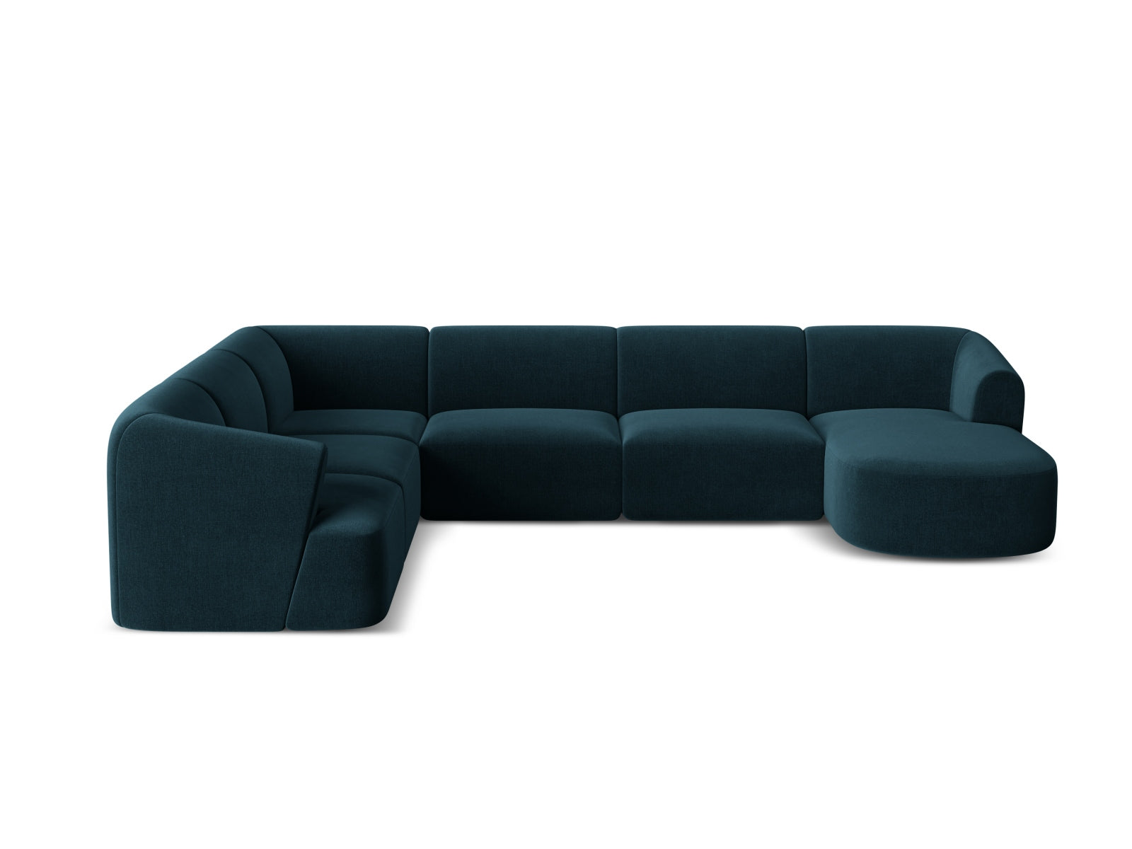 Modernes 7-Sitzer Ecksofa Panoramic links Campi in ansprechendem Petrol, ideal für gemütliche und stilvolle Wohnräume von Cosmopolitan Design.
